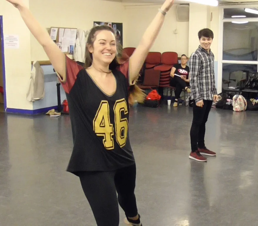 Becci Jarvis and Chris Davies in rehearsals for Centrestage Cymru's T op Hat