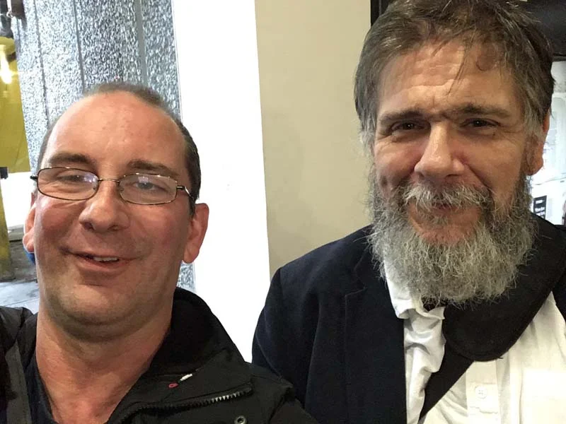 Andy Howells pictured with Hitchhikers Guide To The Galaxy s tar, Michael Cule (Vogon Guard) at the Hitchhikers Guide To The Galaxy Blu-Ray launch at the BFI Picture: Andy Howells