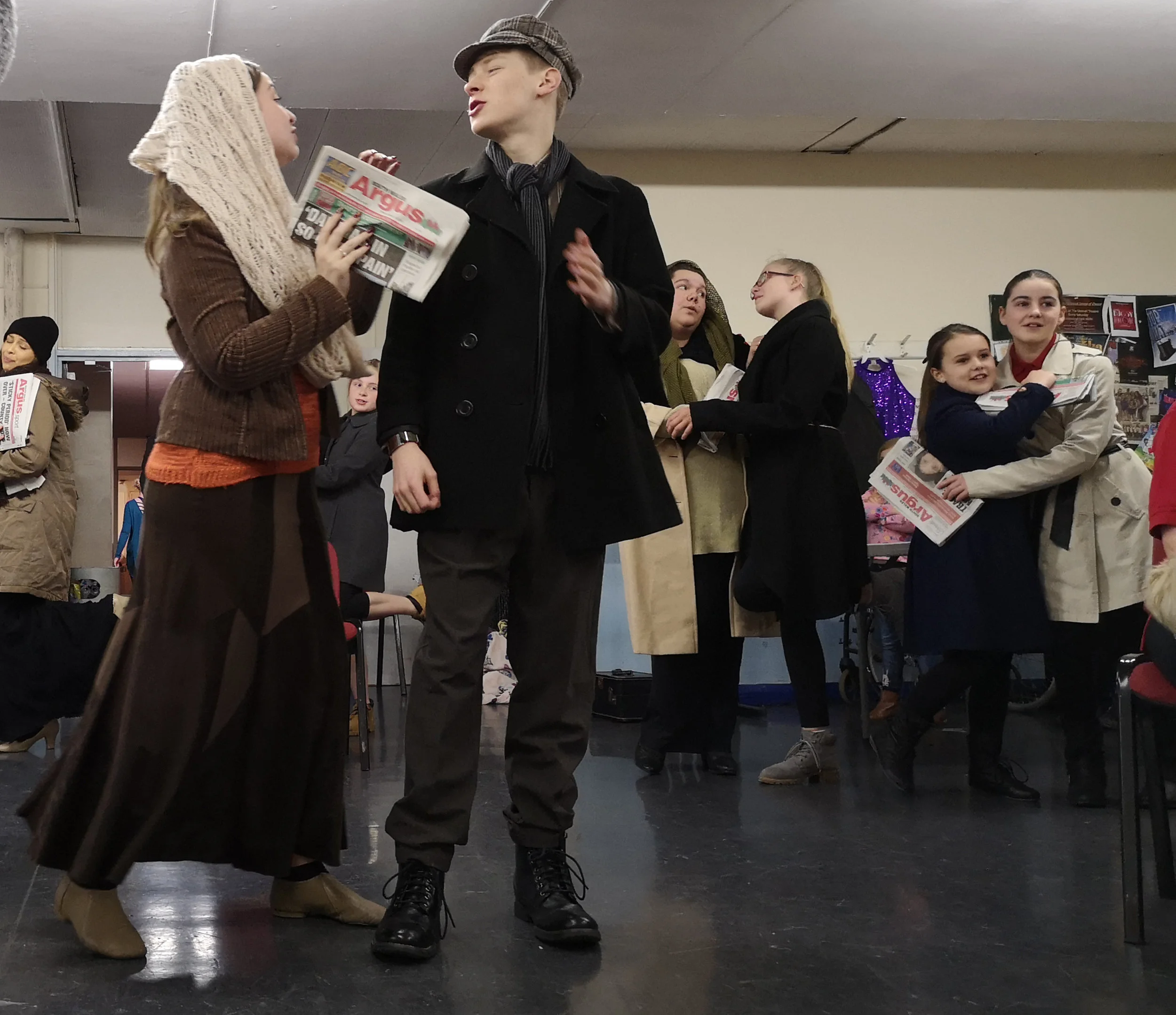 Centrestage Cymru cast members in rehearsals for Centrestage Cymru’s forthcoming presentation of Annie which comes to Newport’s Dolman Theatre from May 1-4, 2019. Photo: Rachel Howells.