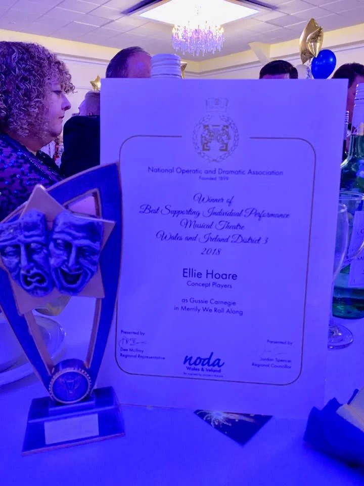 Newport Playgoers member Ellie Hoare won Best Supporting Individual Performance Musical Theatre for District 3, in Merrily We Roll Along , with The Concept Players. (Photo Courtesy of Helen Windsor).