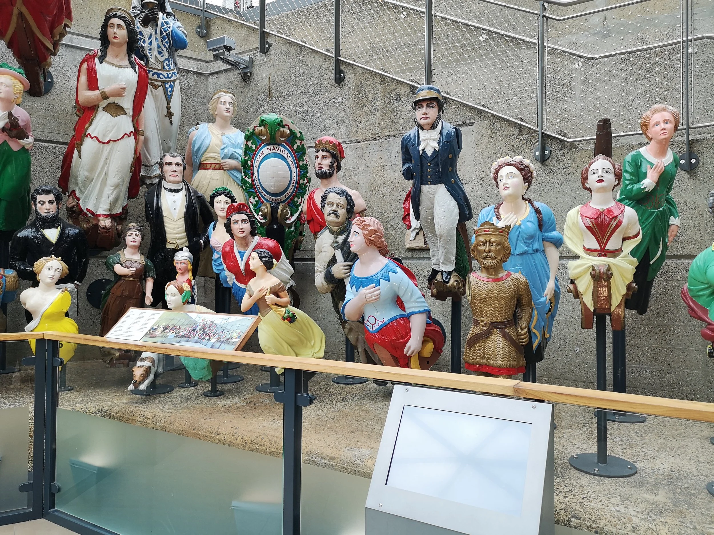 A display of figureheads at the Cutty Sark museum, Greenwich.