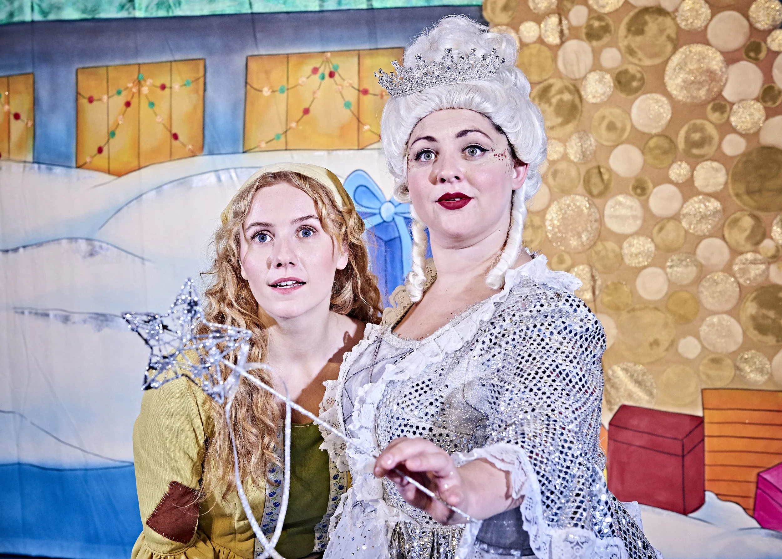 Laura Meaton as Cinderella and Rachel Waring as Fairy Godmother in Cinderella which plays Newport’s Riverfront Theatre from November 28 to December 31, 2019.
