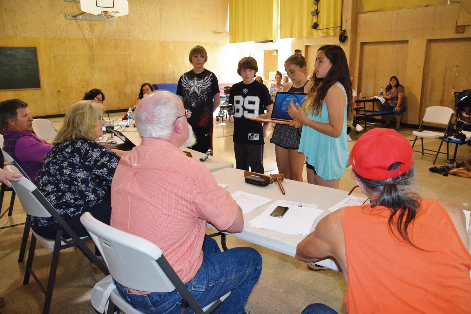 Miranda Junior High School Associated Body Student officers Mason Cabral, Byron Weston, Franny Genolio and Marian Del Rio made a presentation to the school board on May 12 requesting permission to fundraise for lockers. (Sandy Feretto)