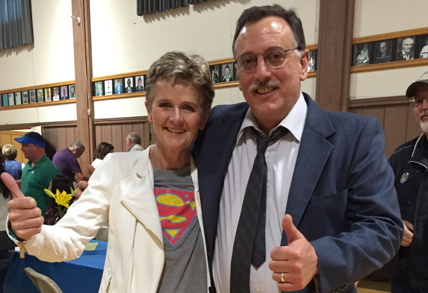 Supervisor Estelle Fennell, shown with supporter Nick Angeloff, celebrated election night at the Fortuna Veterans Memorial Building. (Photo courtesy of Estelle Fennell)