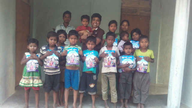 Santhal children with new books