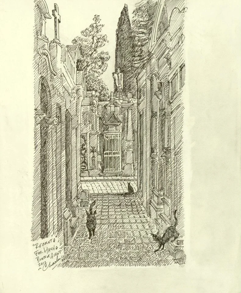 "Cats, Cementerio De La Recoleta" 19 x 12"