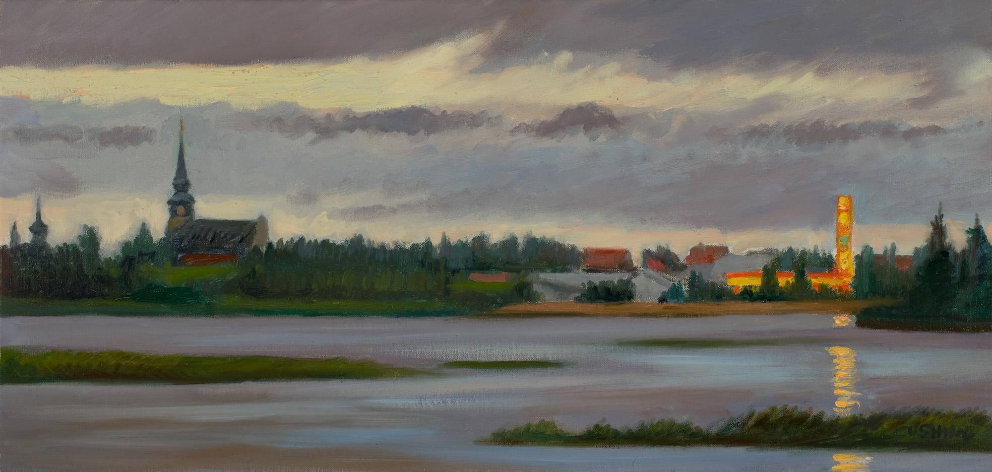 painted from life on a midsummer evening near Kemijarvi, Finland in 2008.....