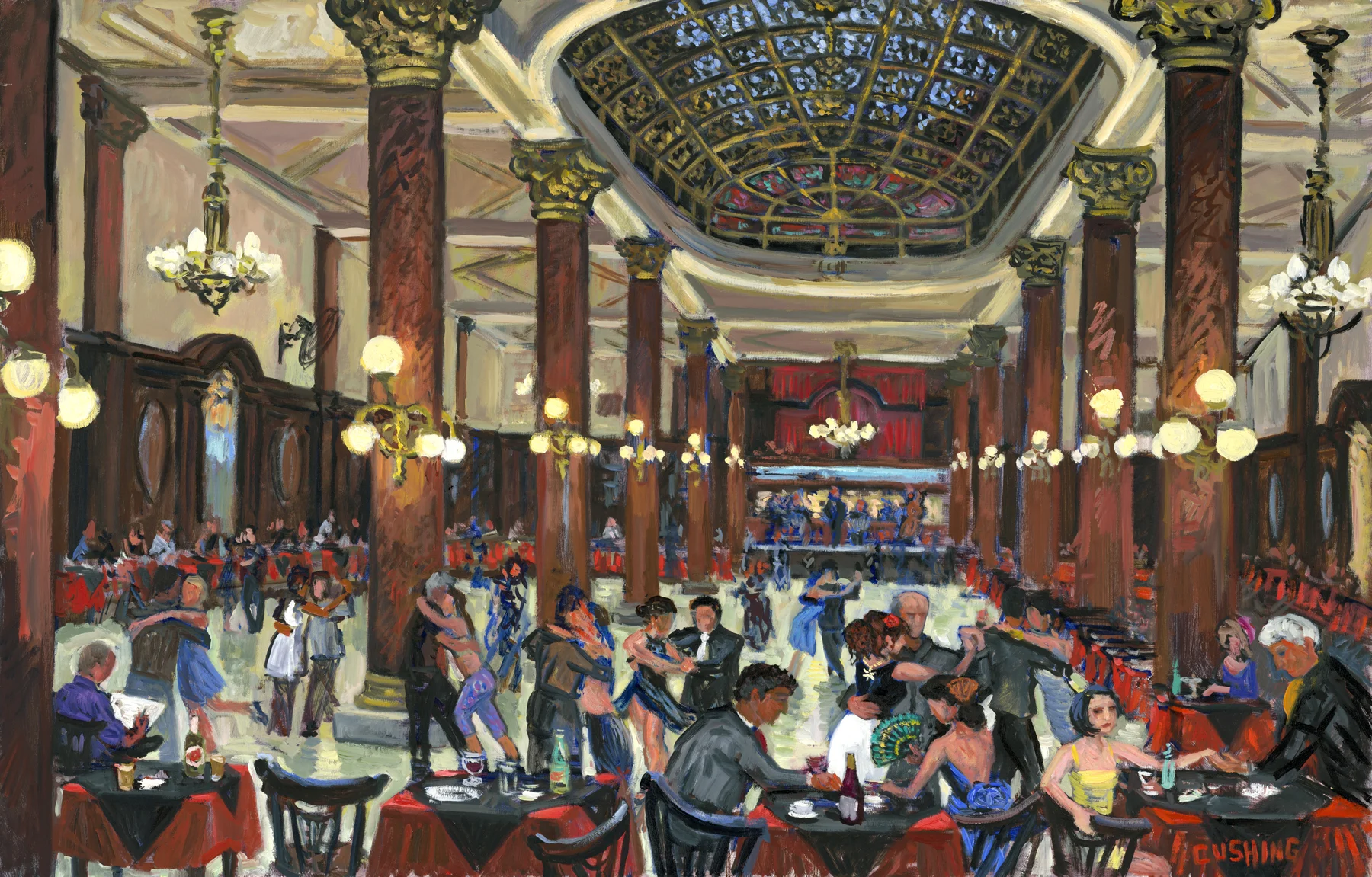 A large painting depicting tango dancers at "Cafeteria de la Ideal" a famous tango venue in Buenos Aires......