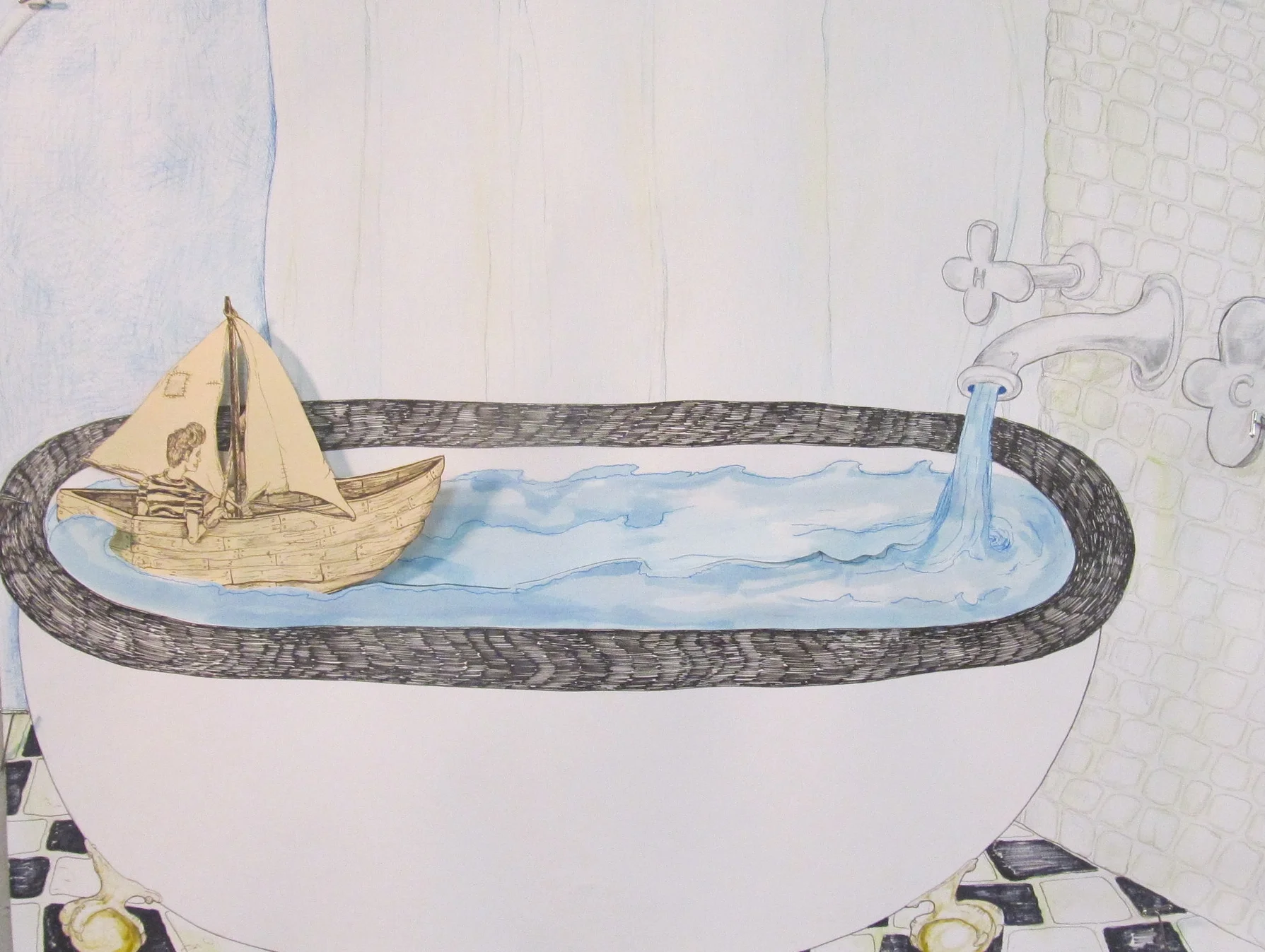 Sea-mixed media on paper-24 by 18"-2014