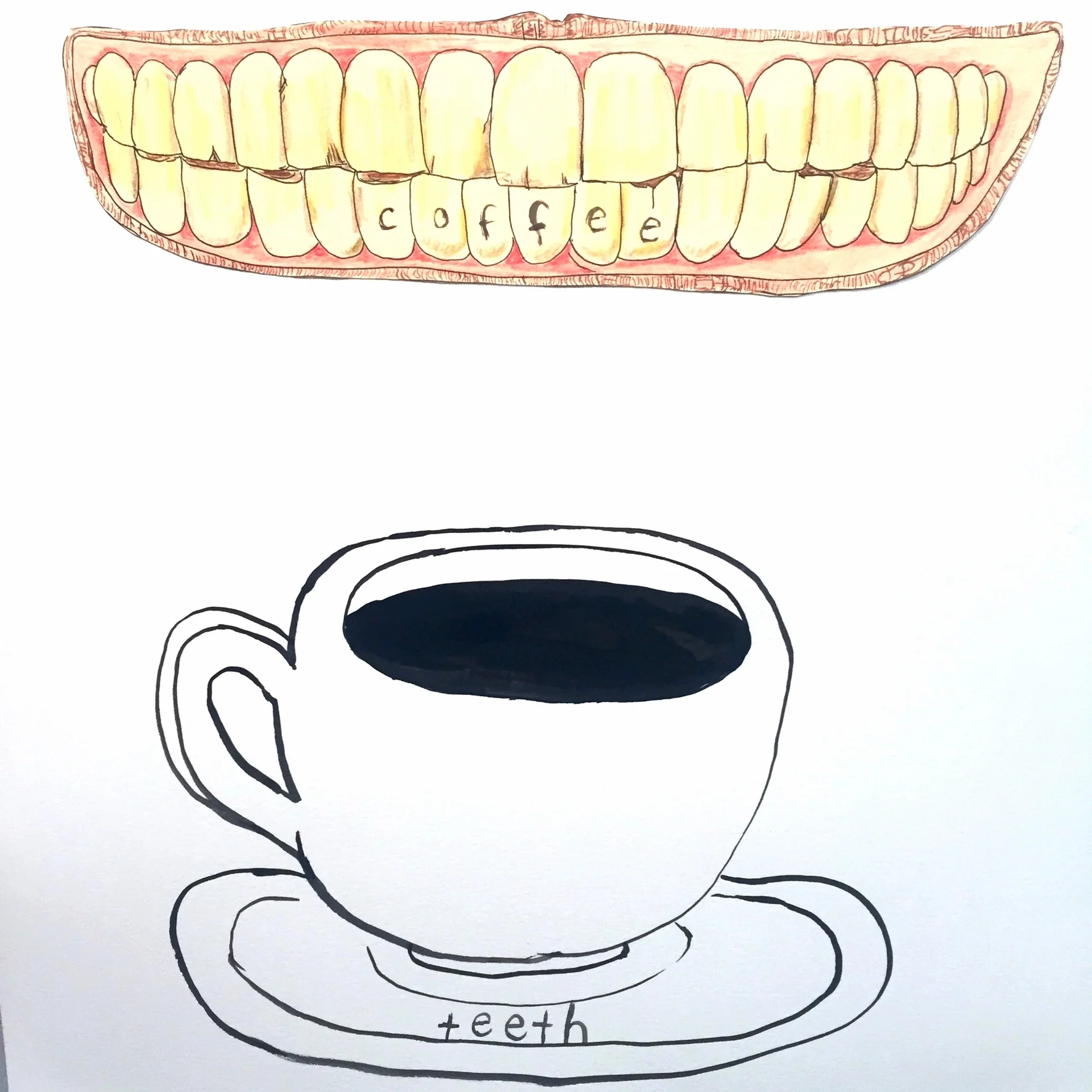 Coffee teeth-mixed media on paper-14 by 17"-2015