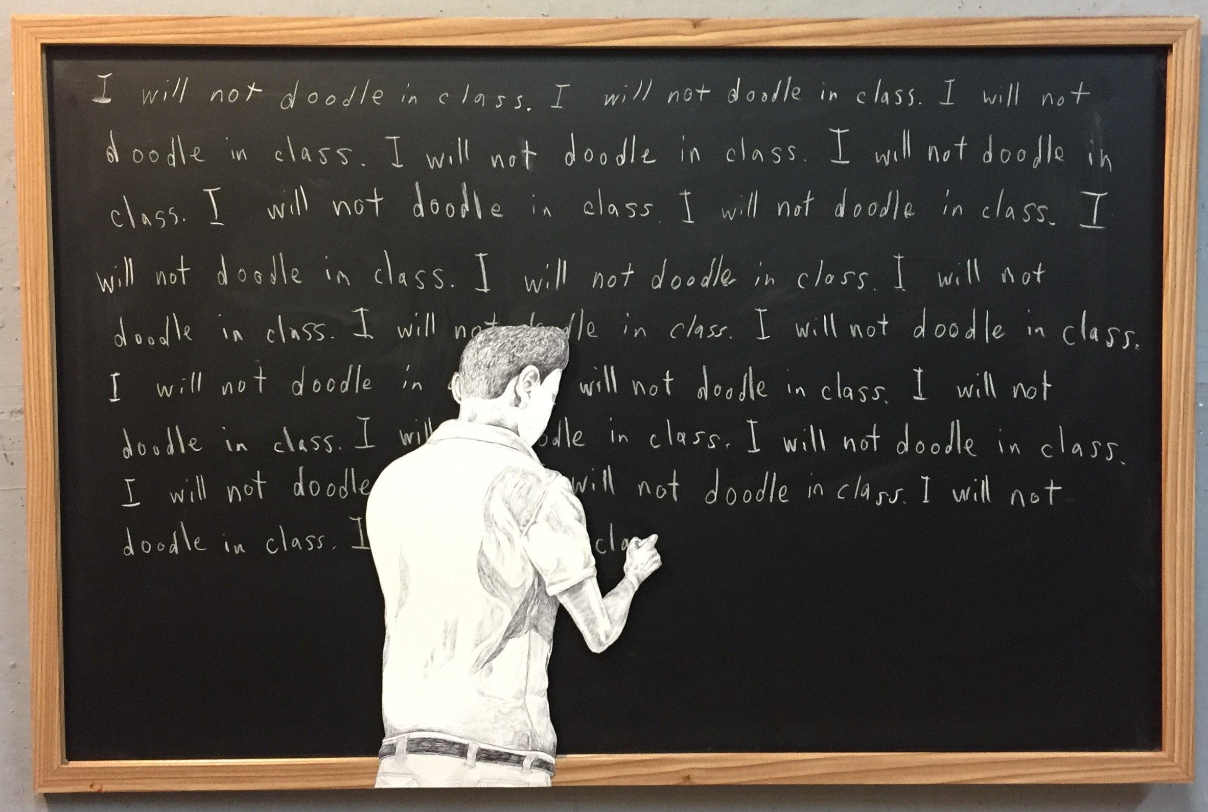 I will not doodle in class-ink drawing, chalk board-22 by 35 inches-2017