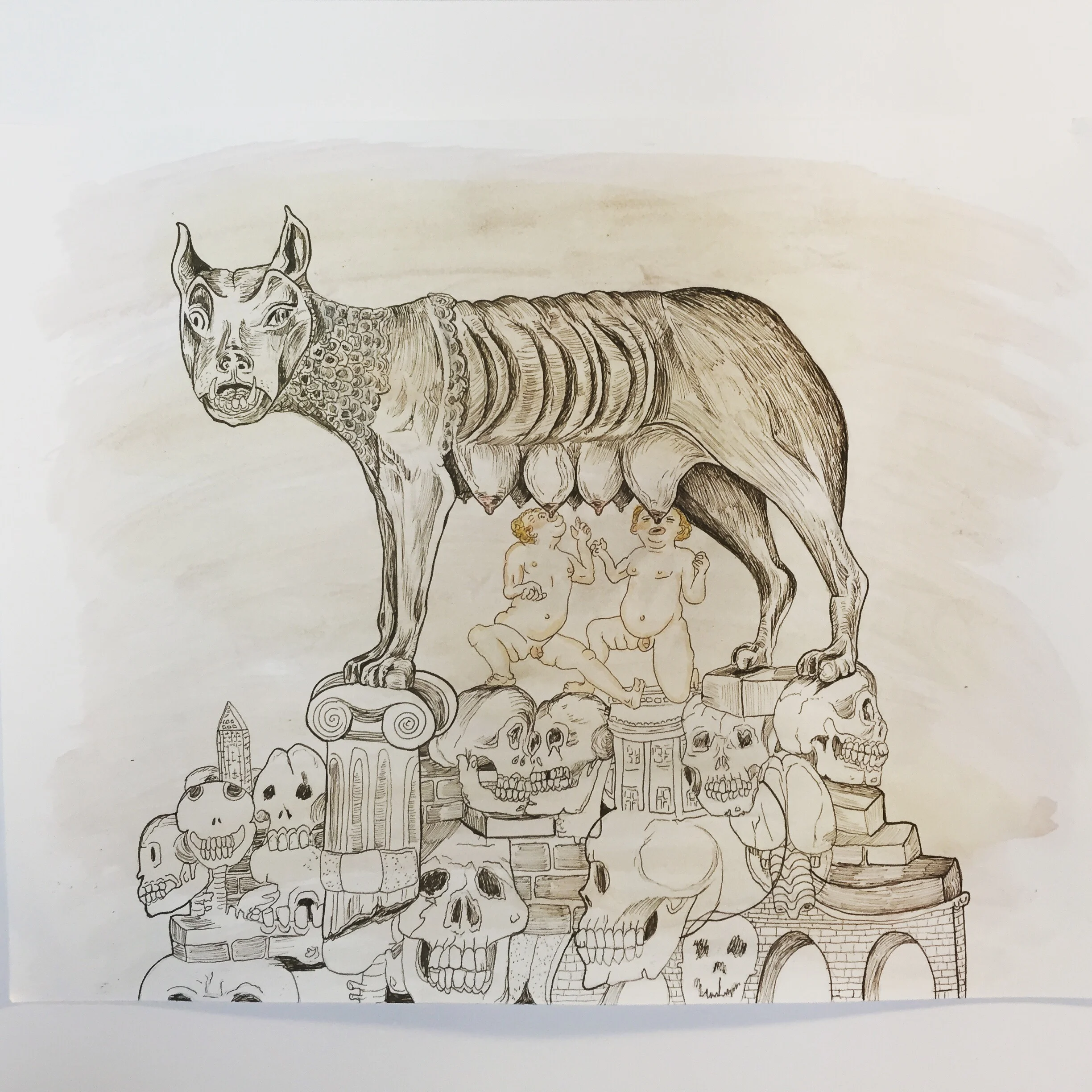 Fallen empire-ink on paper-14 by 10 inches-2017