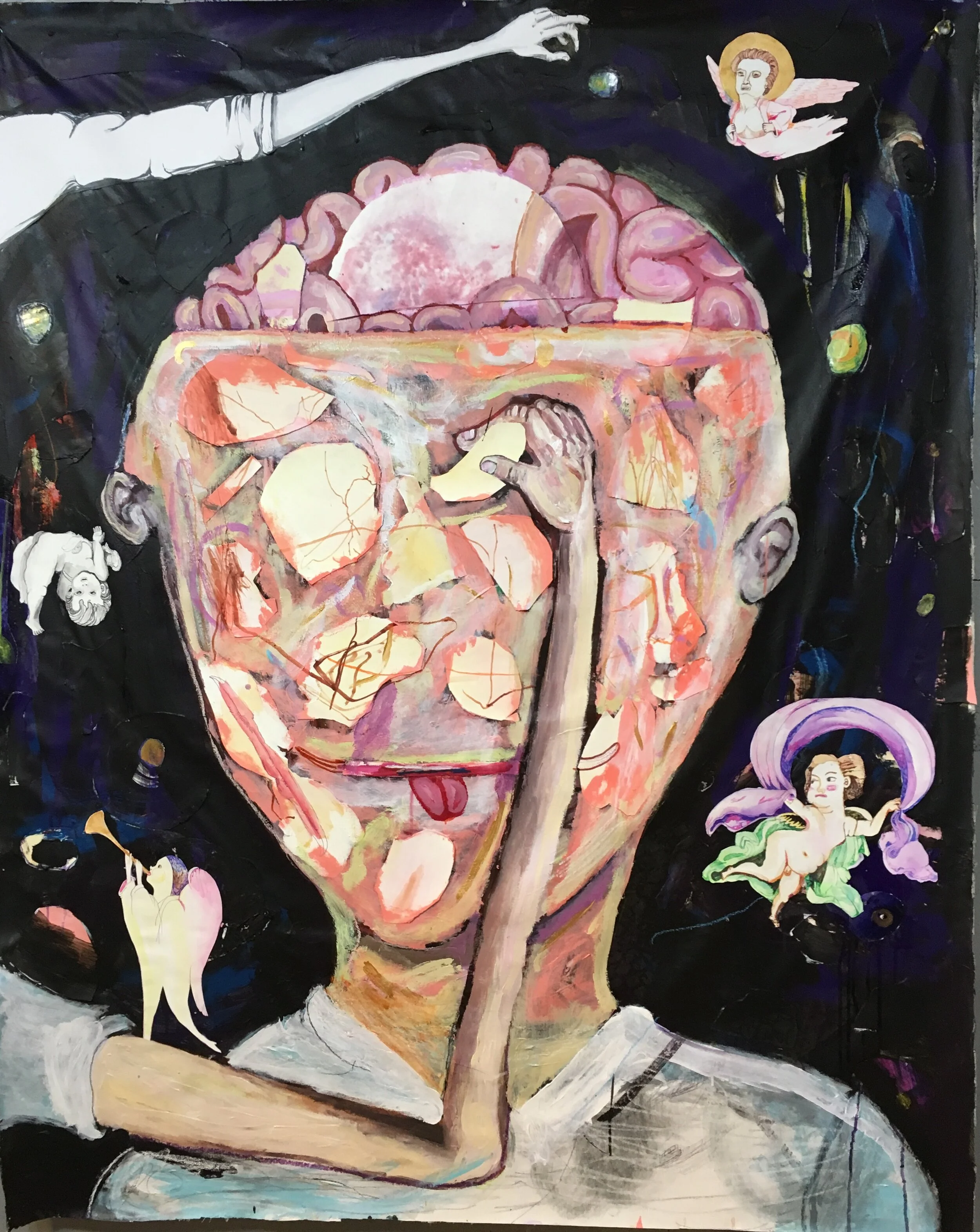 Existential brain cloud mixed media on canvas  47 by 54 inches  2019