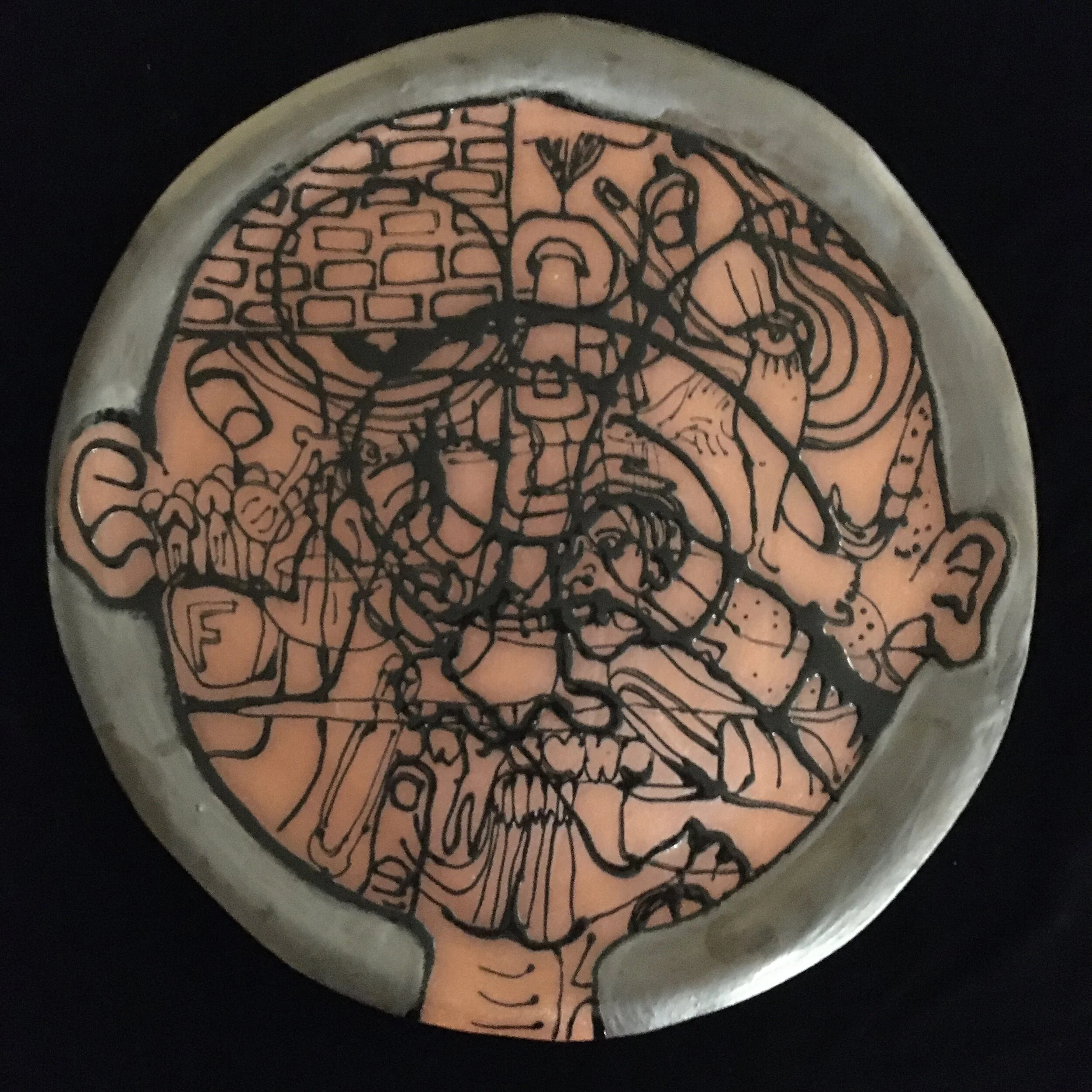 Head underglaze drawn on red clay 14 inches 2019