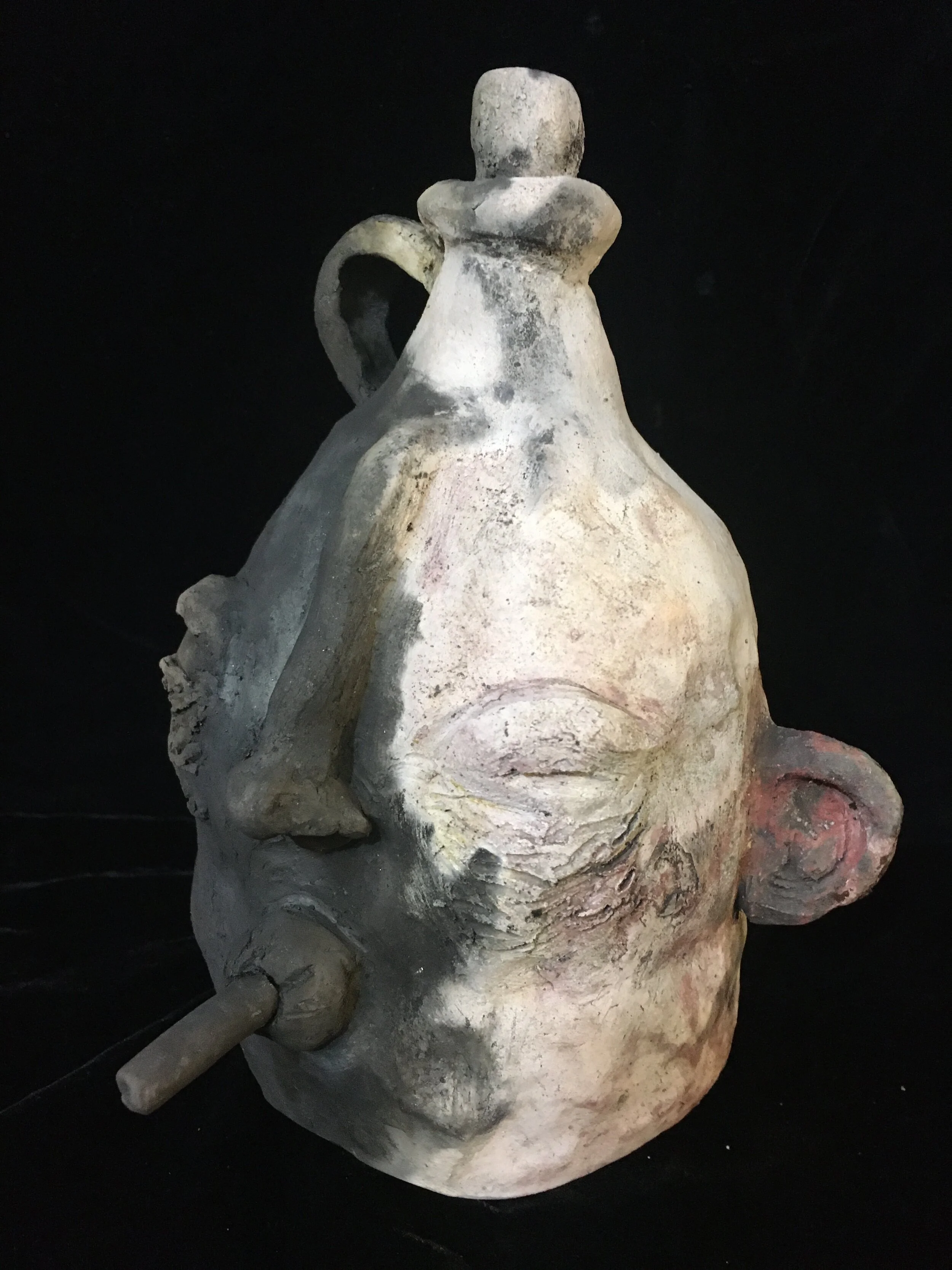 Pit fire jug head paper clay 2019