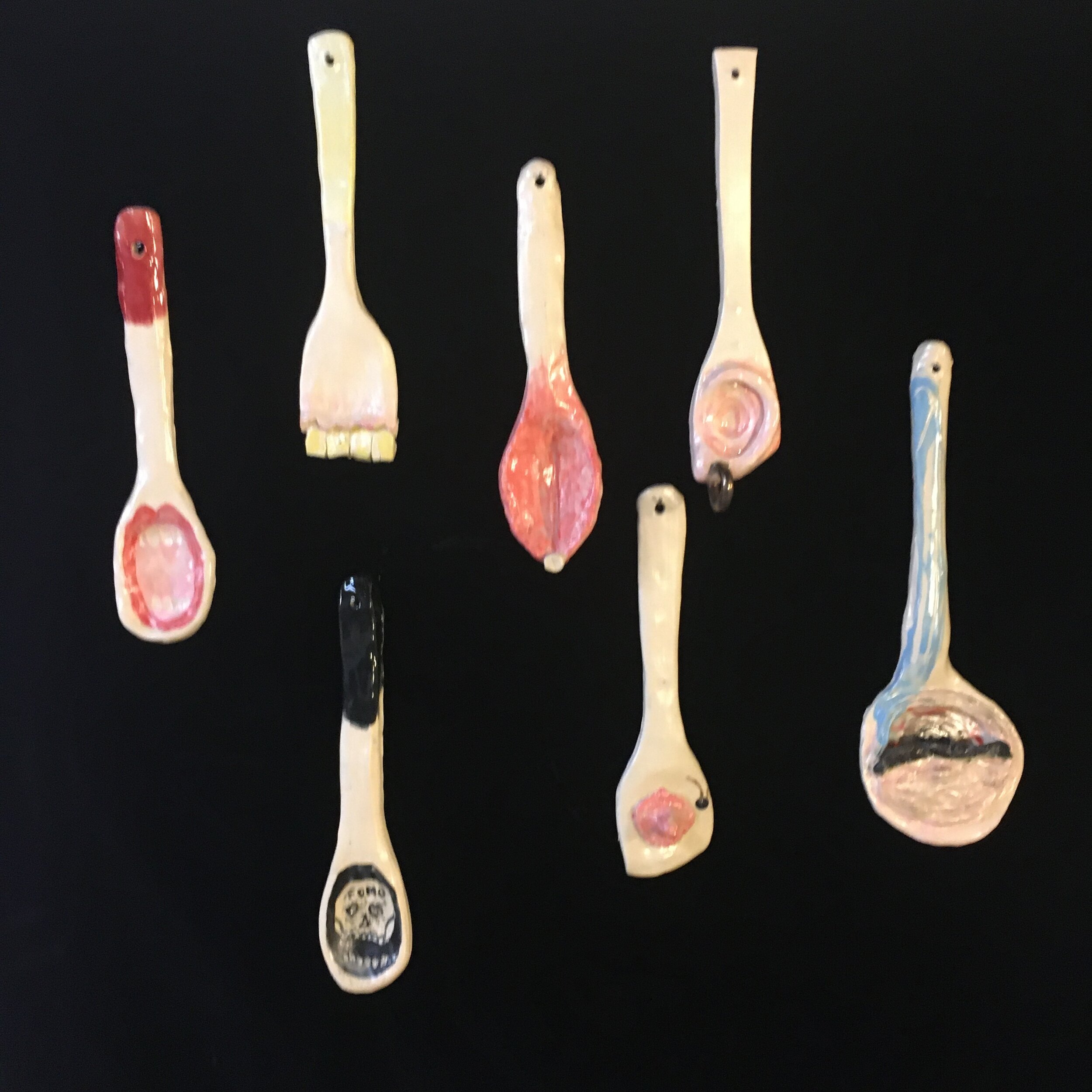 Ceramic spoons stoneware with underglaze 8-12 inches long 2020