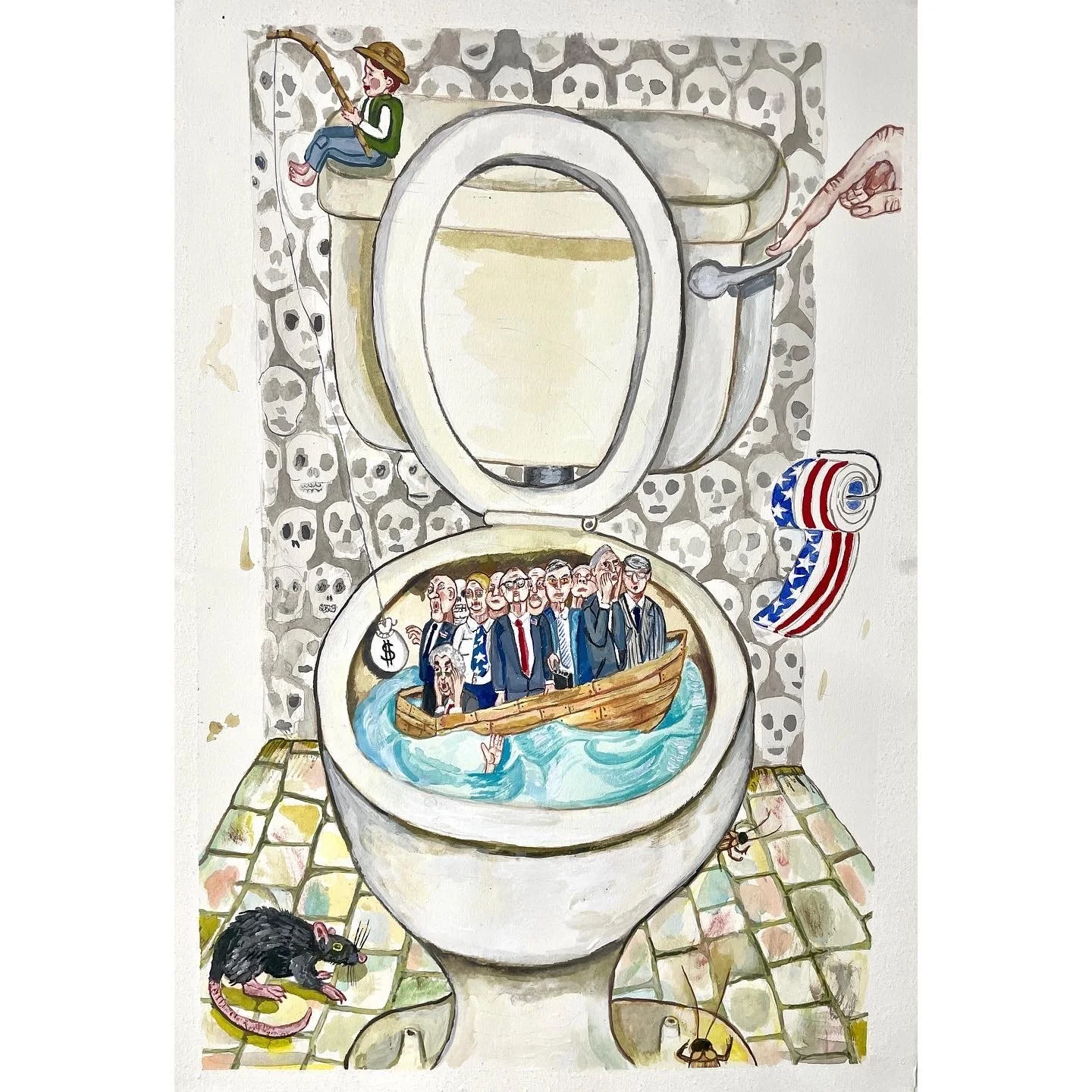 Flush'em gouache on paper 19 by 13" 2022