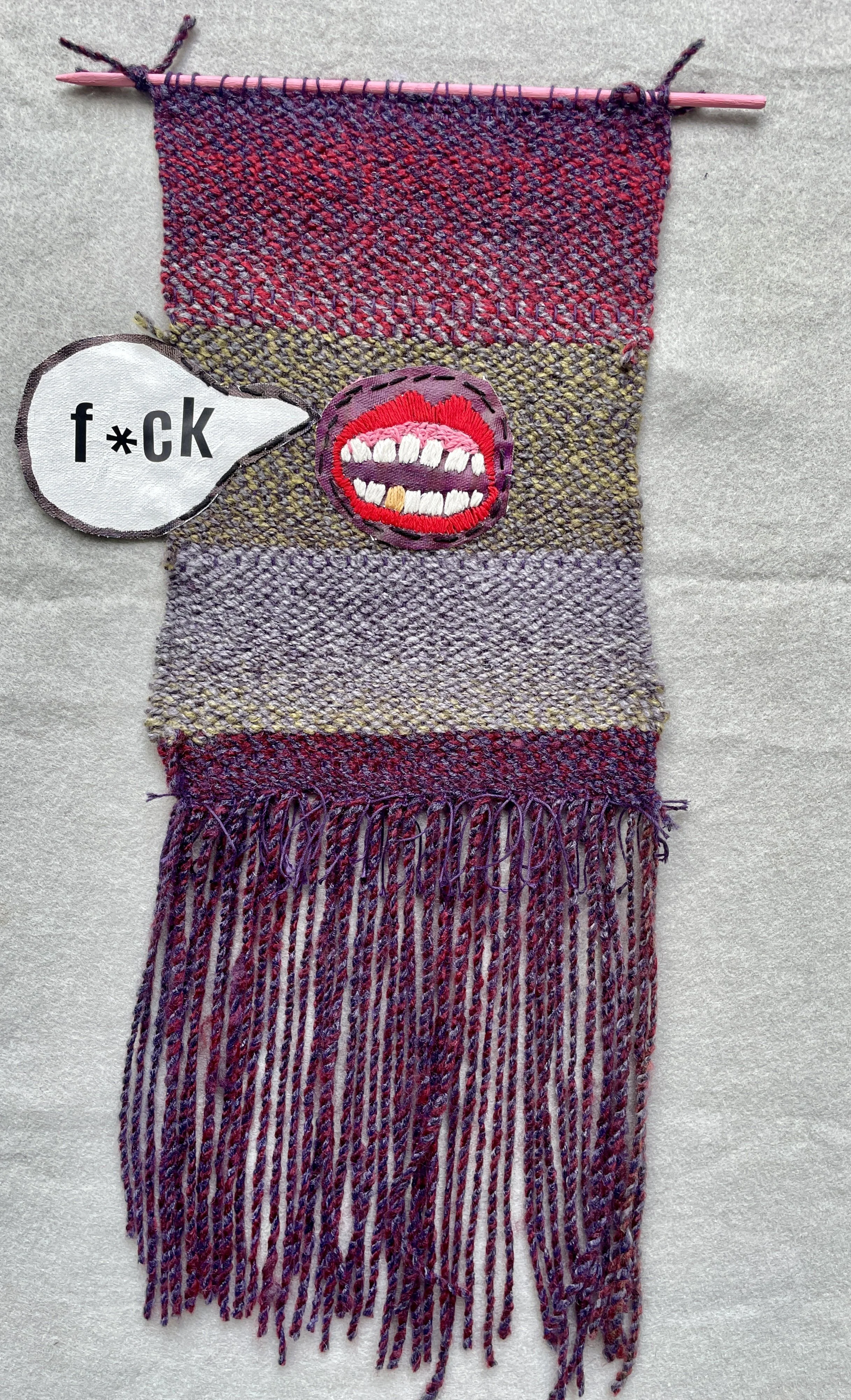 Not again! weaving with embroidery 15 by 8" 2023