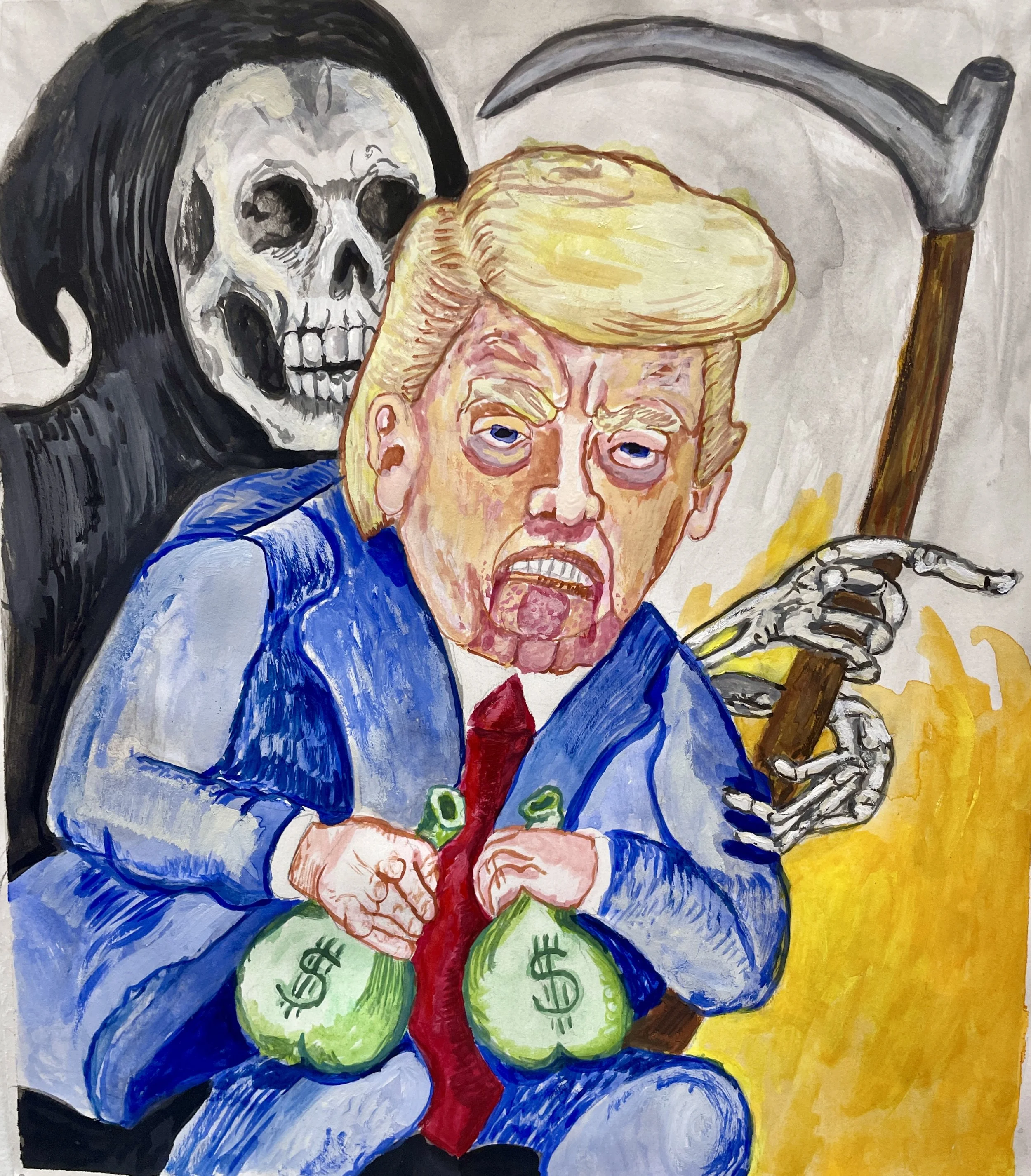 You can't take it with you gouache on paper 9 by 8" 2024