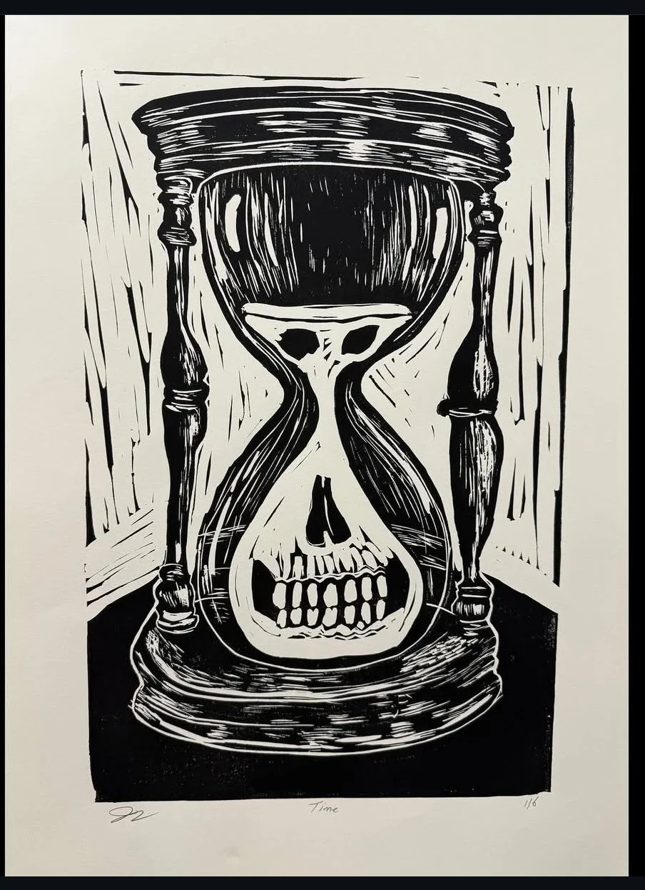 time linocut 16 by 22 inches 2025