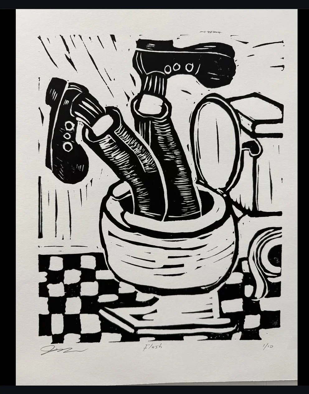 flush linocut 12 by 16 inches 2025