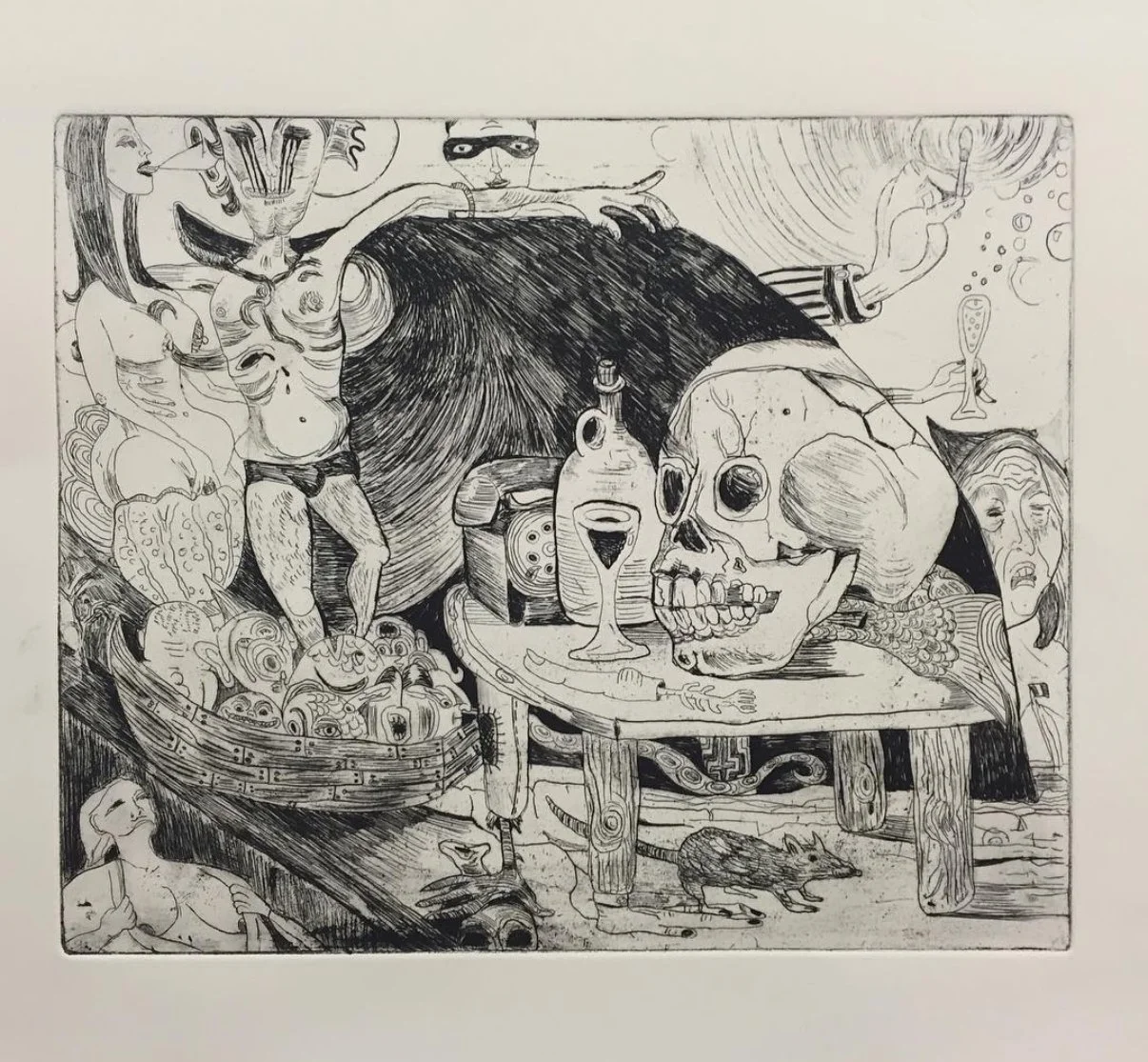 Memento Mori etching 12 by 14 inches 2016