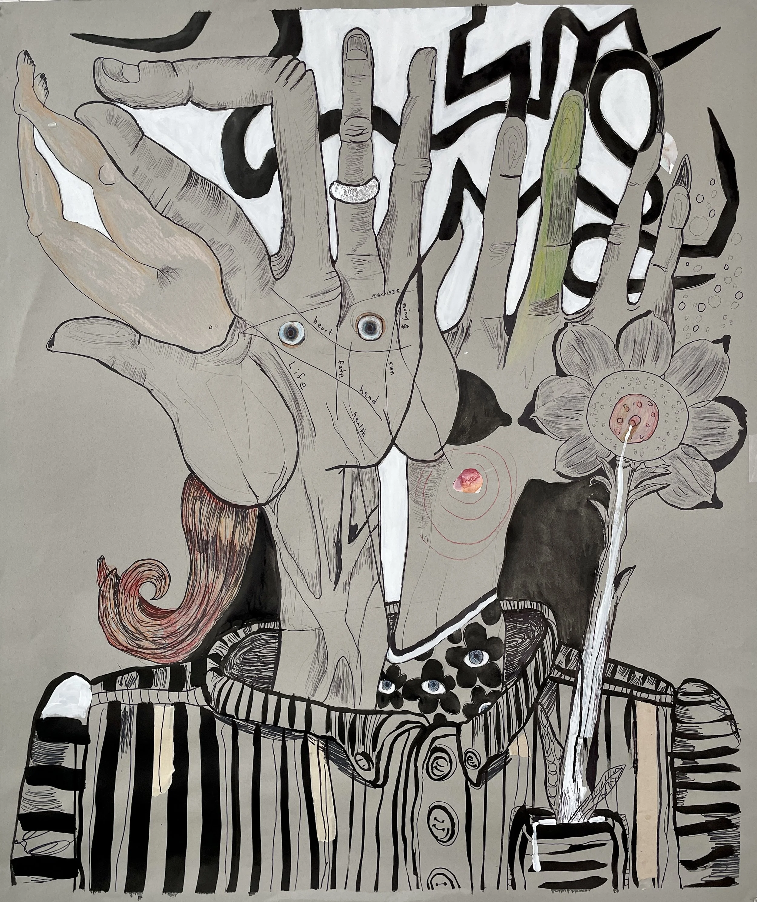 Palmistry mixed media on paper 42 by 36 inches 2023