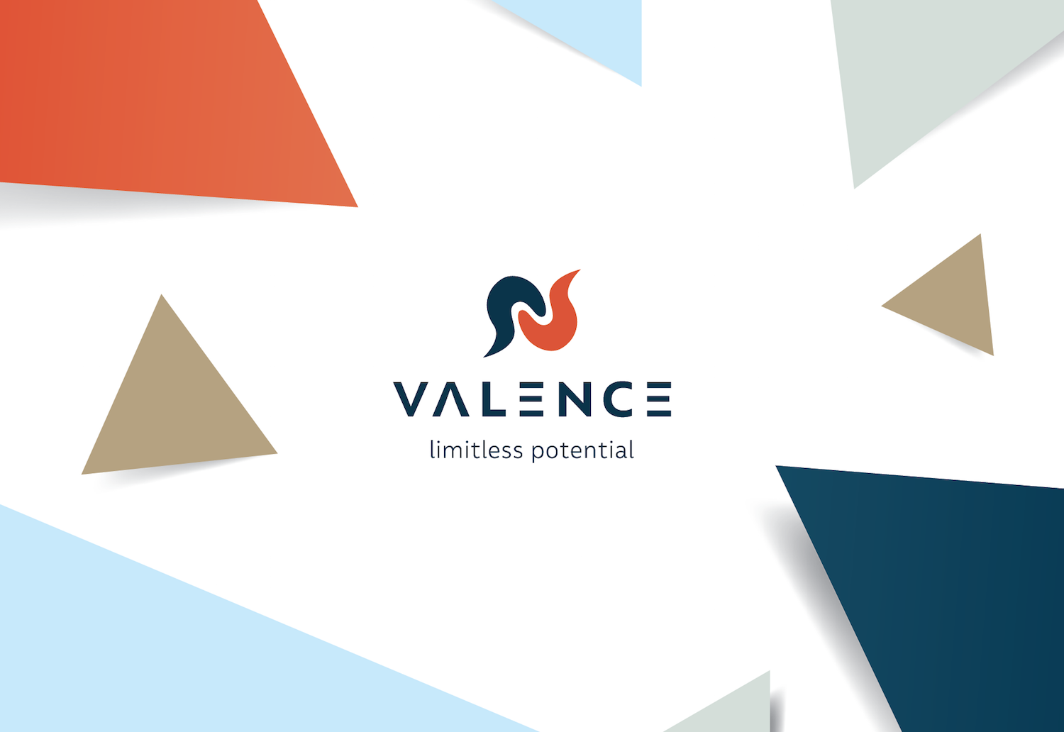 The name "Valence" was chosen based on the company's goal: facilitating the interaction of two entities to create a specific outcome. This was also the basis of the graphic mark, which has a yin and yang feel representing the client and audience relationship. Triangles were paired with the logo, implying transformation, growth, and change that occurs throughout the communication process.