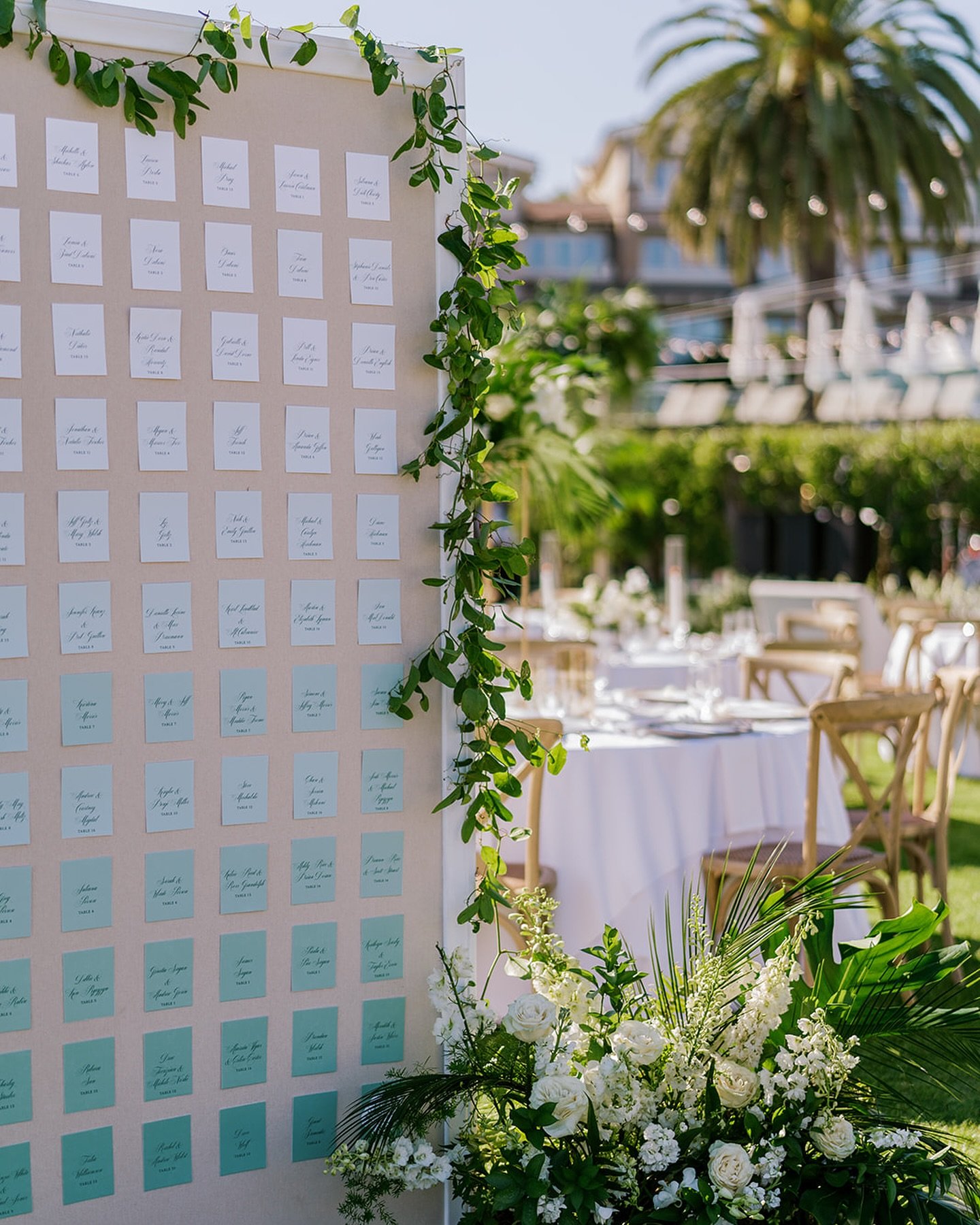 Ombr&eacute; escort wall @montagelaguna for Katy and Sam. Thank you to @littlepostagehouse for the lovely escort cards and @bellavistadesigns for the custom wall. 🤍
.
Captured by @taryngreyphotography