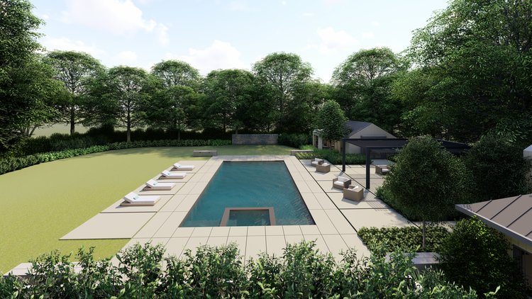 Extensive Pool and Outdoor Patio Compliments the Garden Landscape