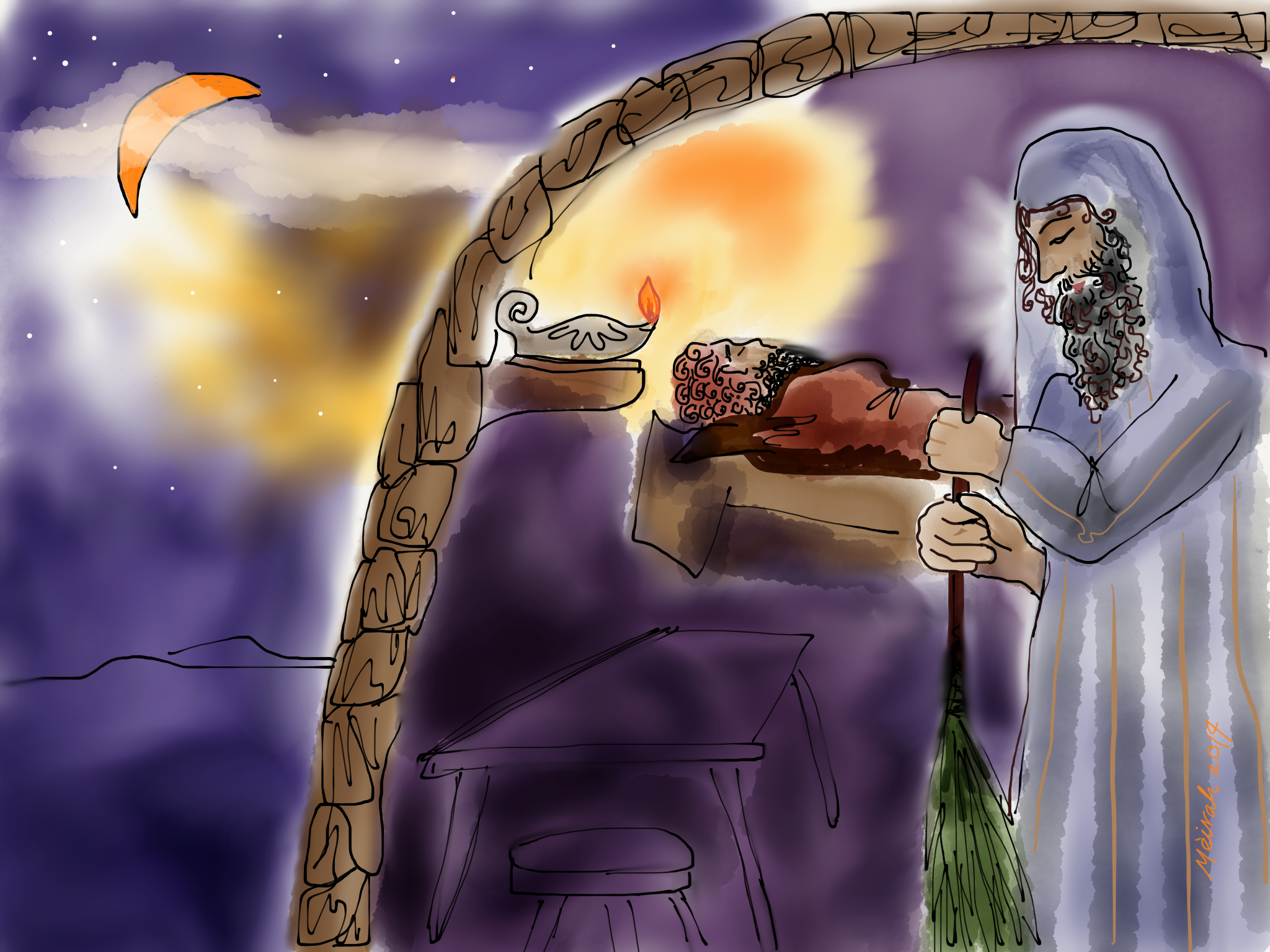 Rabbi Akiva visits his ill student and "revives" him