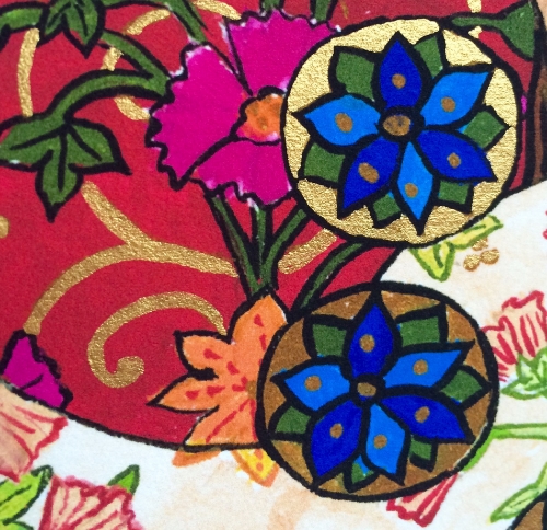 The upper rondel & background swiirls are gold embellished.