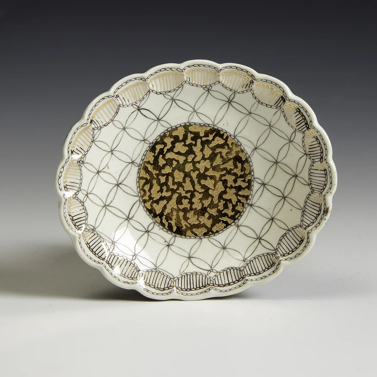 Melanie Sherman -  Porcelain Painted and Decal with Gold Luster Dish - In Tandem Gallery www.intandemgallery - Bakersville NC