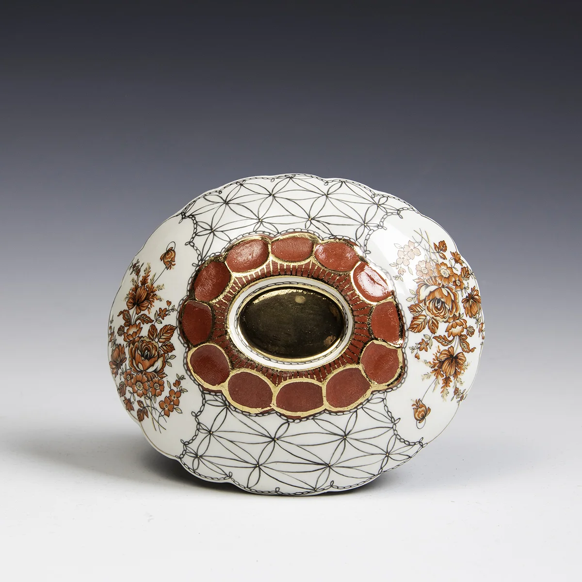 Melanie Sherman -  Porcelain Painted and Decal with Gold Luster Dish - In Tandem Gallery www.intandemgallery - Bakersville NC