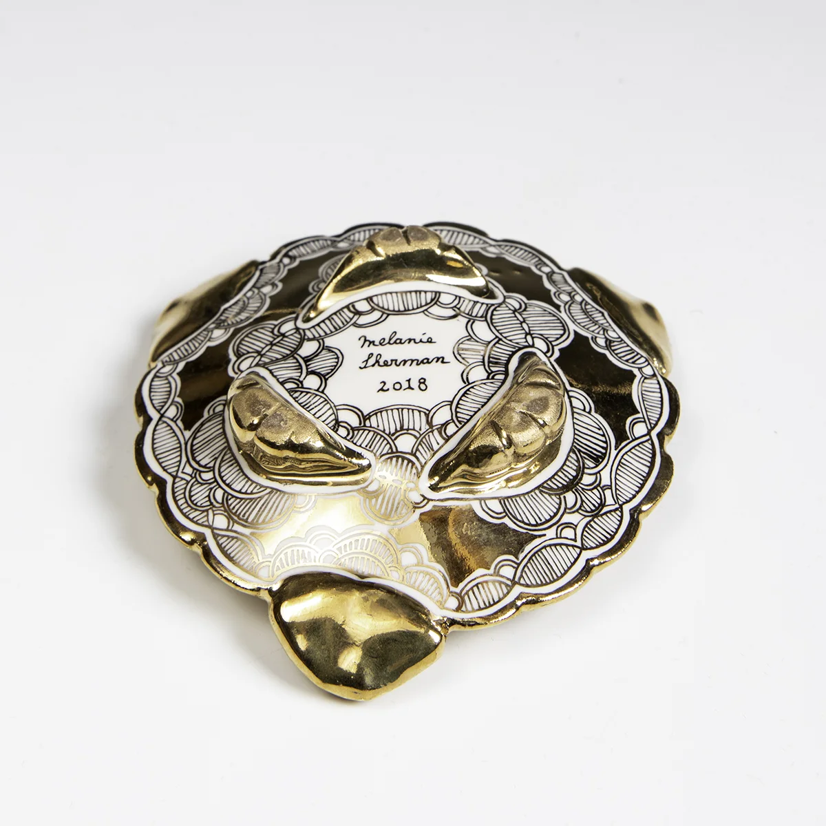Melanie Sherman -  Porcelain Painted and Decal with Gold Luster Dish - In Tandem Gallery www.intandemgallery - Bakersville NC