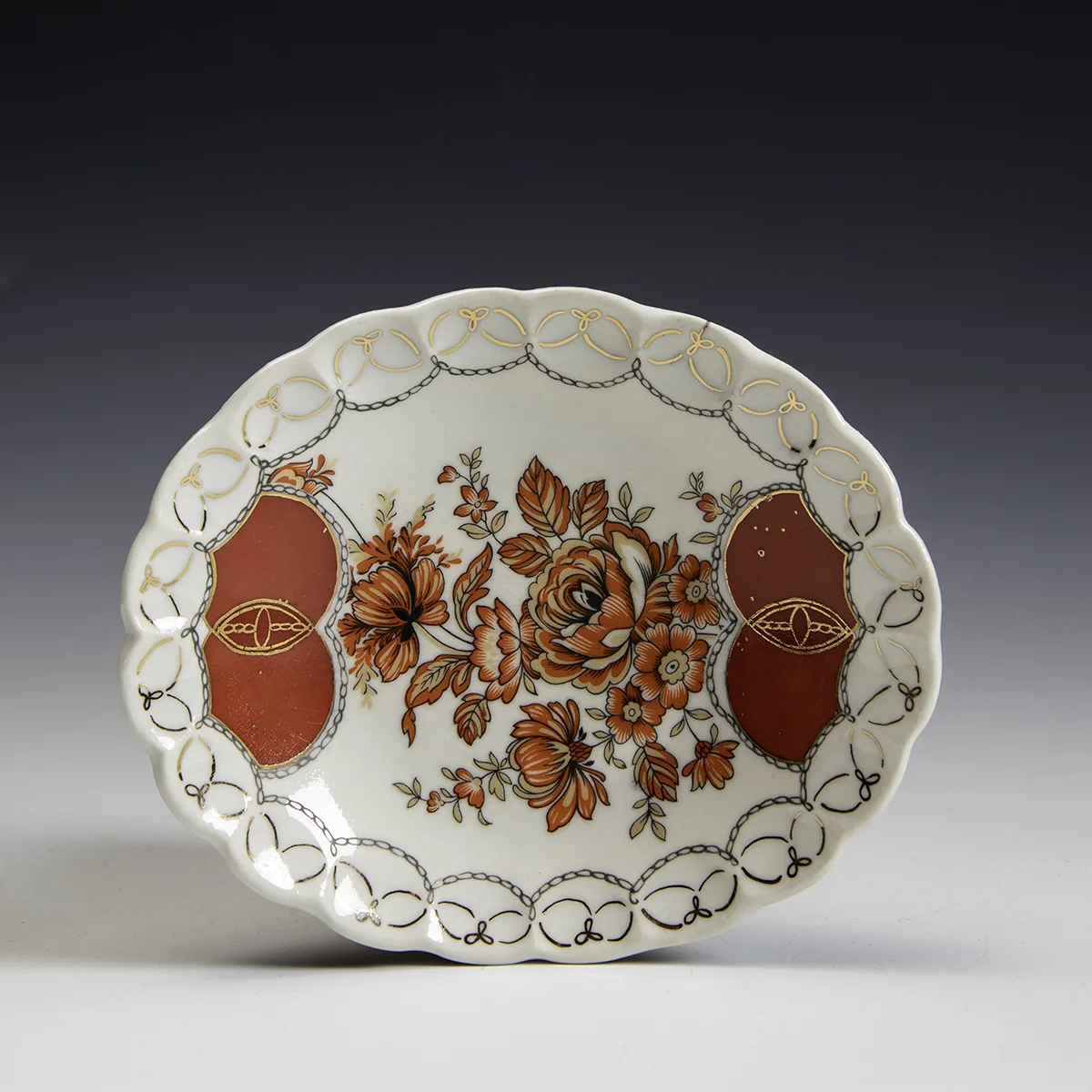 Melanie Sherman -  Porcelain Painted and Decal with Gold Luster Dish - In Tandem Gallery www.intandemgallery - Bakersville NC