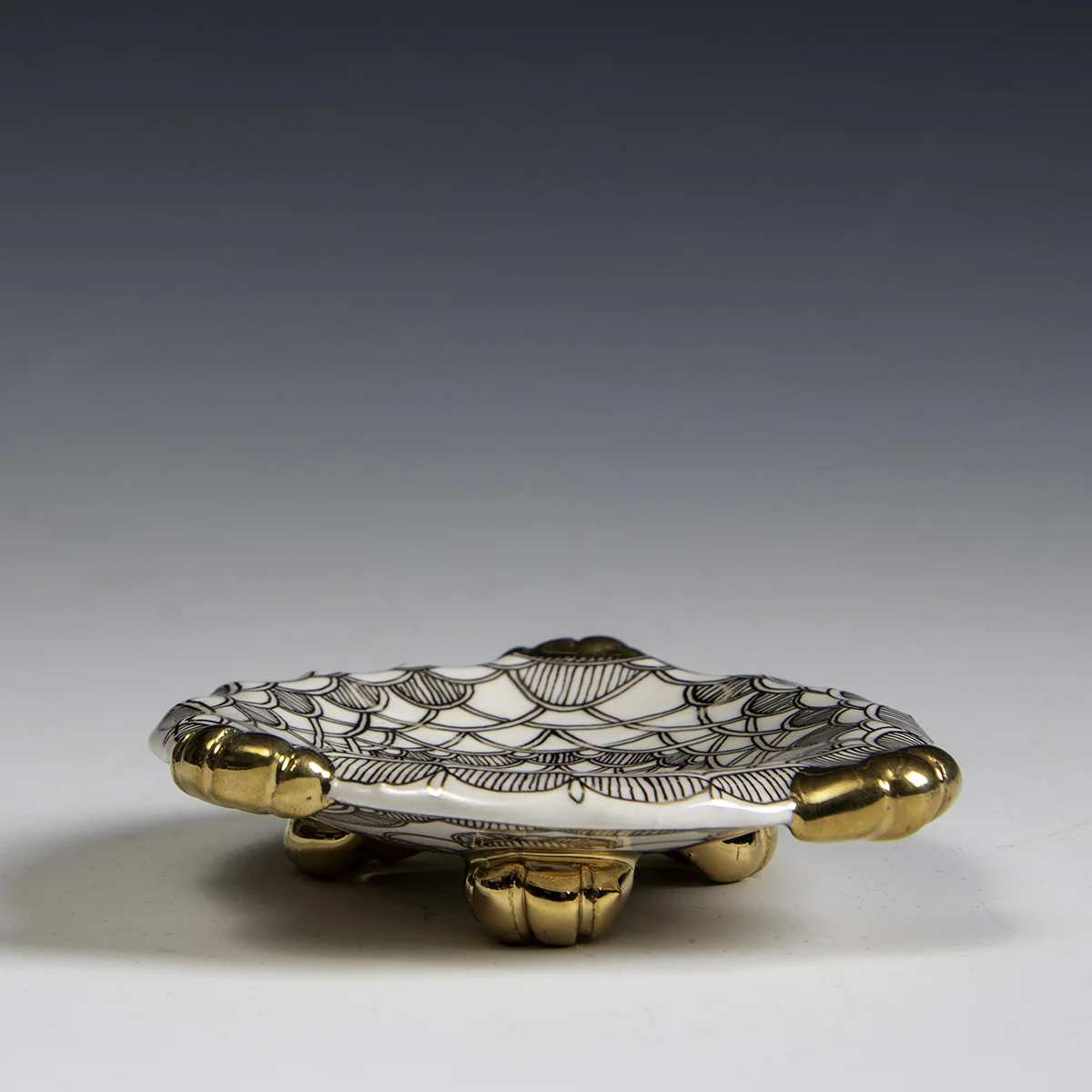Melanie Sherman -  Porcelain Painted and Decal with Gold Luster Dish - In Tandem Gallery www.intandemgallery - Bakersville NC