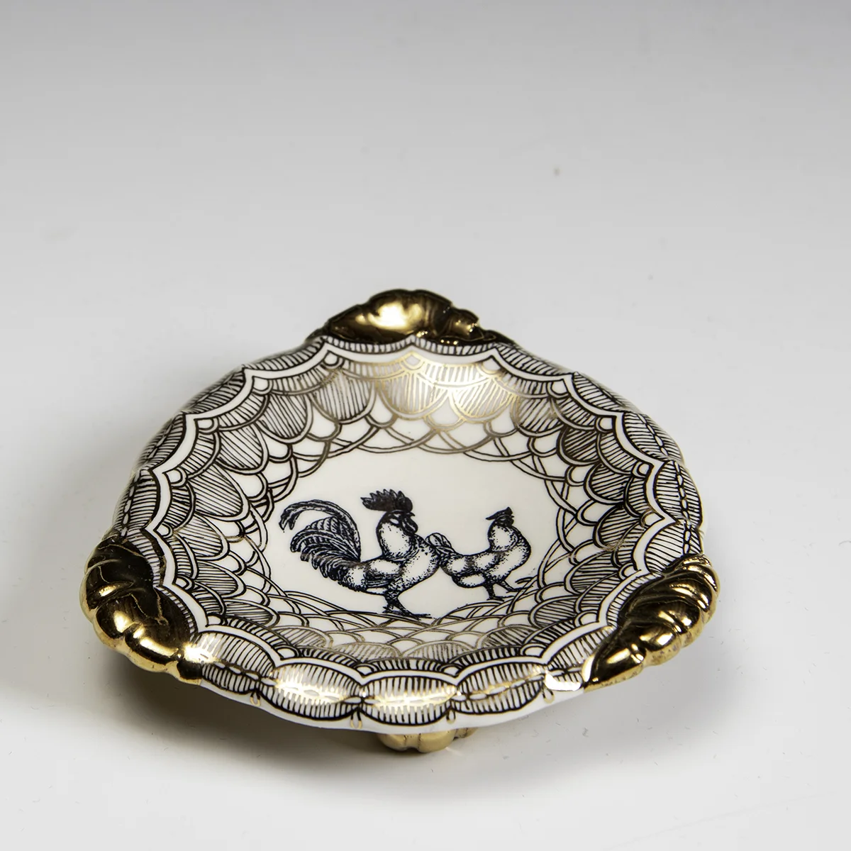 Melanie Sherman -  Porcelain Painted and Decal with Gold Luster Dish - In Tandem Gallery www.intandemgallery - Bakersville NC