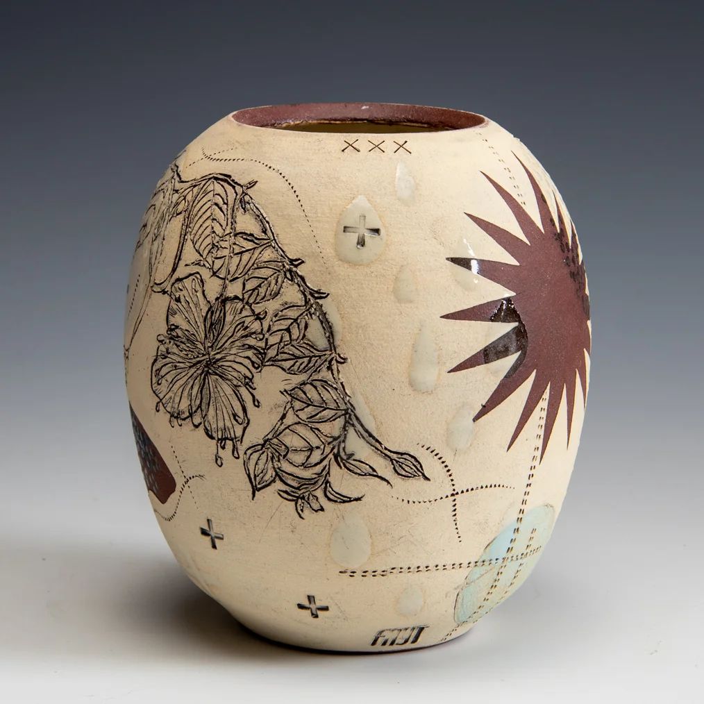 Diana Fayt, hand painted and etched with original drawing, In Tandem Gallery www.intandemgallery.com - Bakersville NC