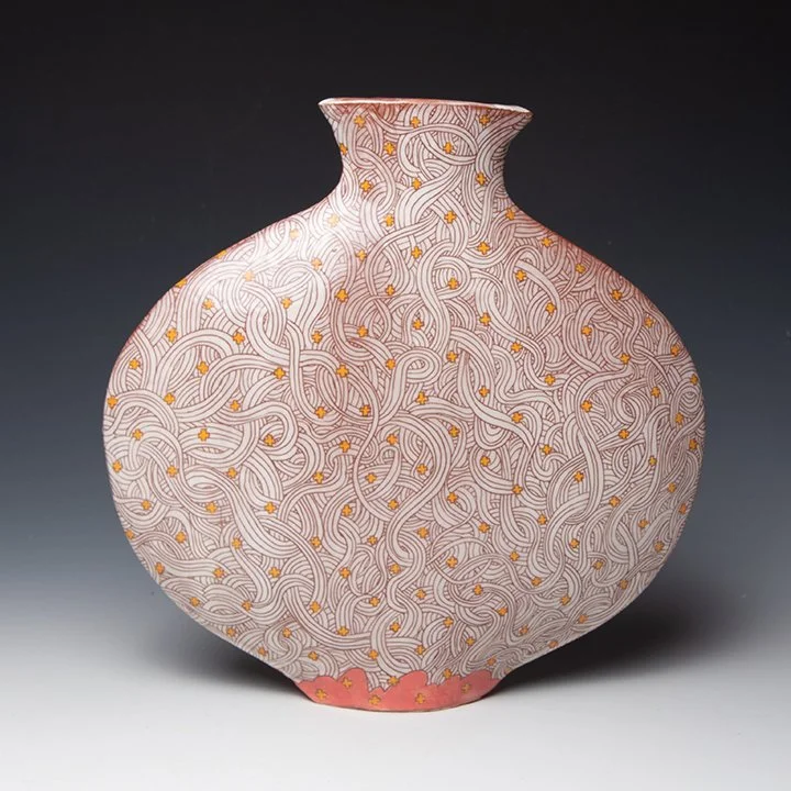 Pattie Chalmers - Decorated Vase - In Tandem Gallery www.intandemgallery.com - Bakersville NC