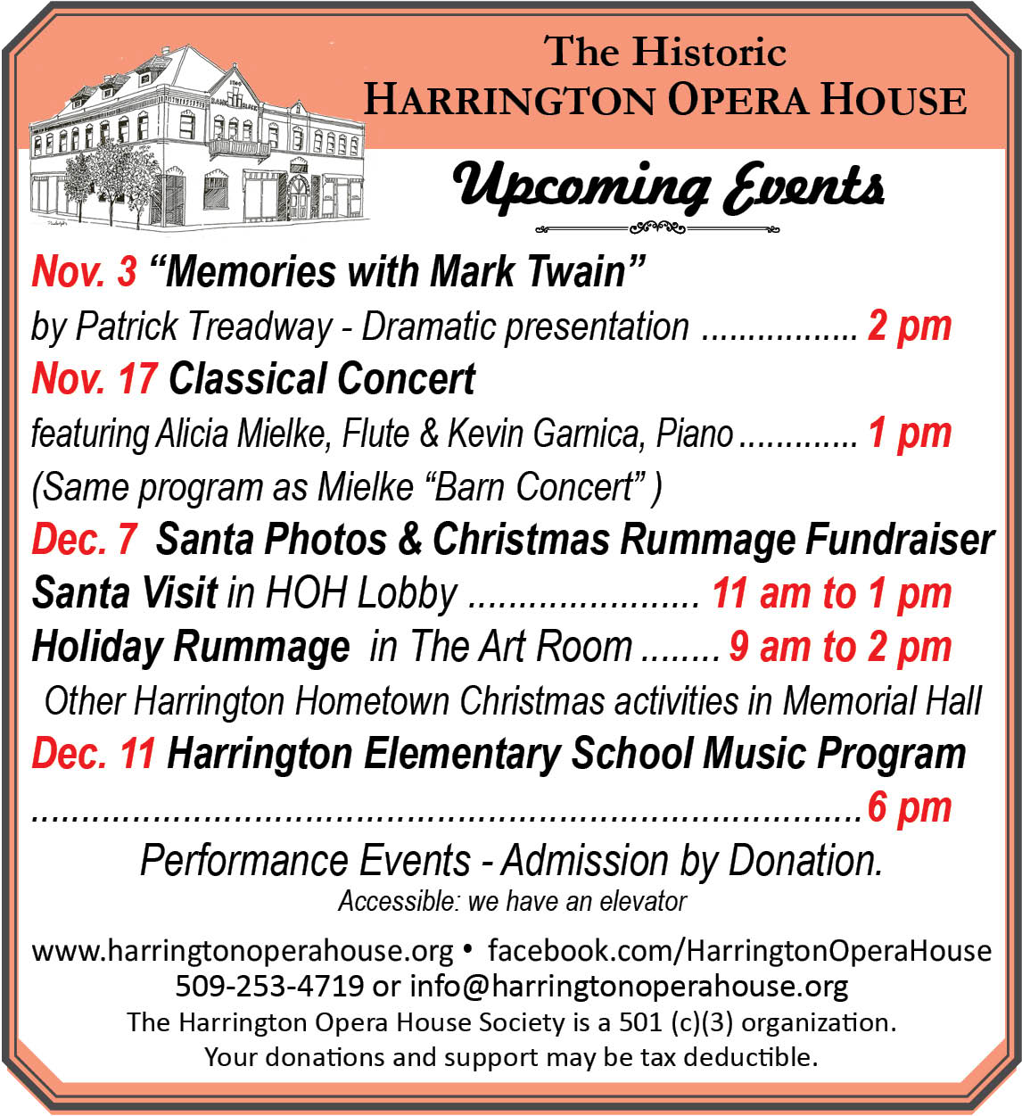 Upcoming Events at the Harrington Opera House