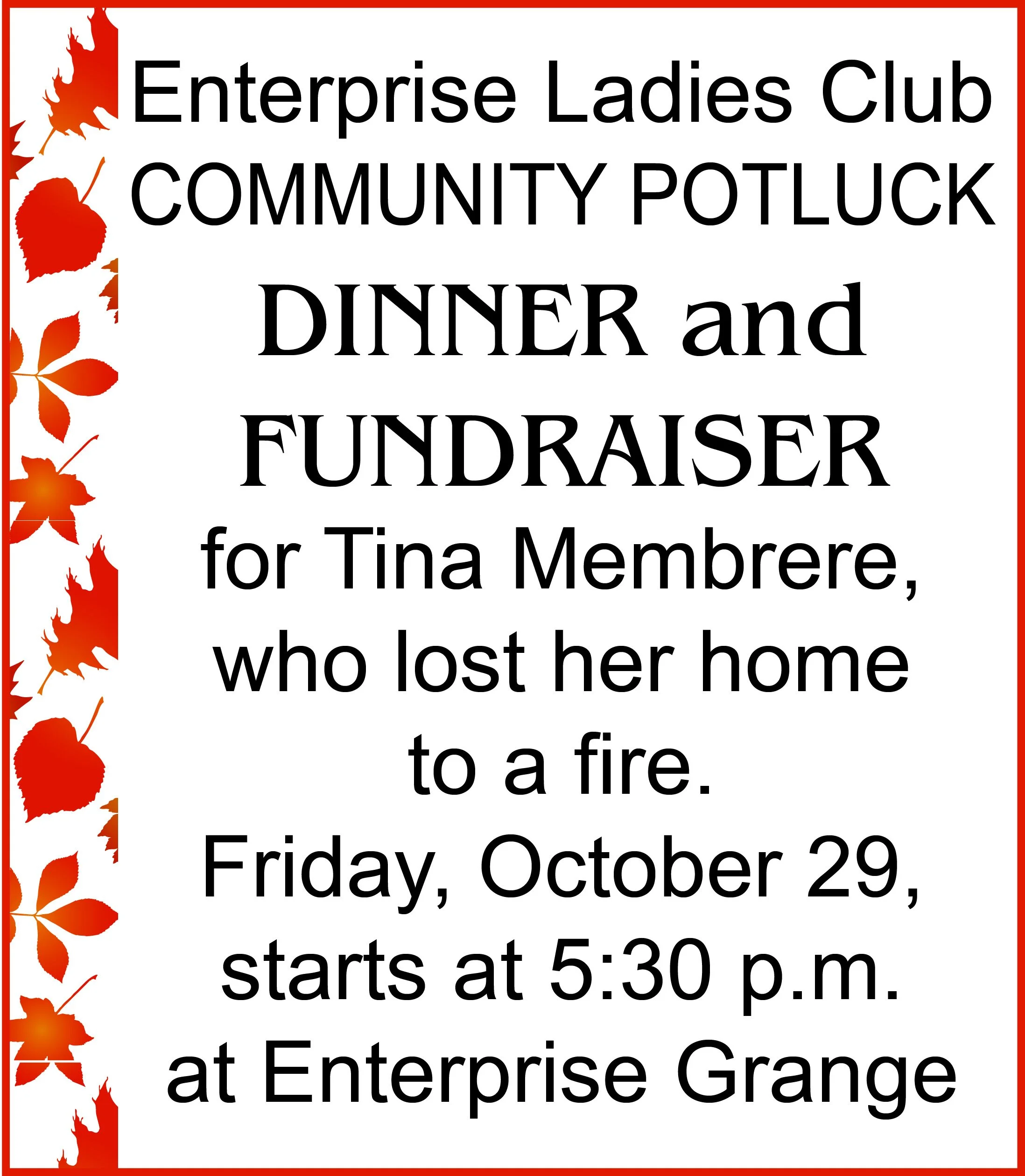 COMMUNITY POTLUCK DINNER and  FUNDRAISER