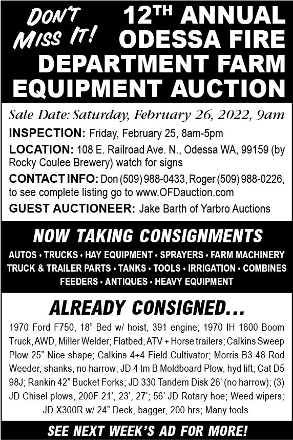 12th Annual Odessa Fire Department Farm Equipment Auction