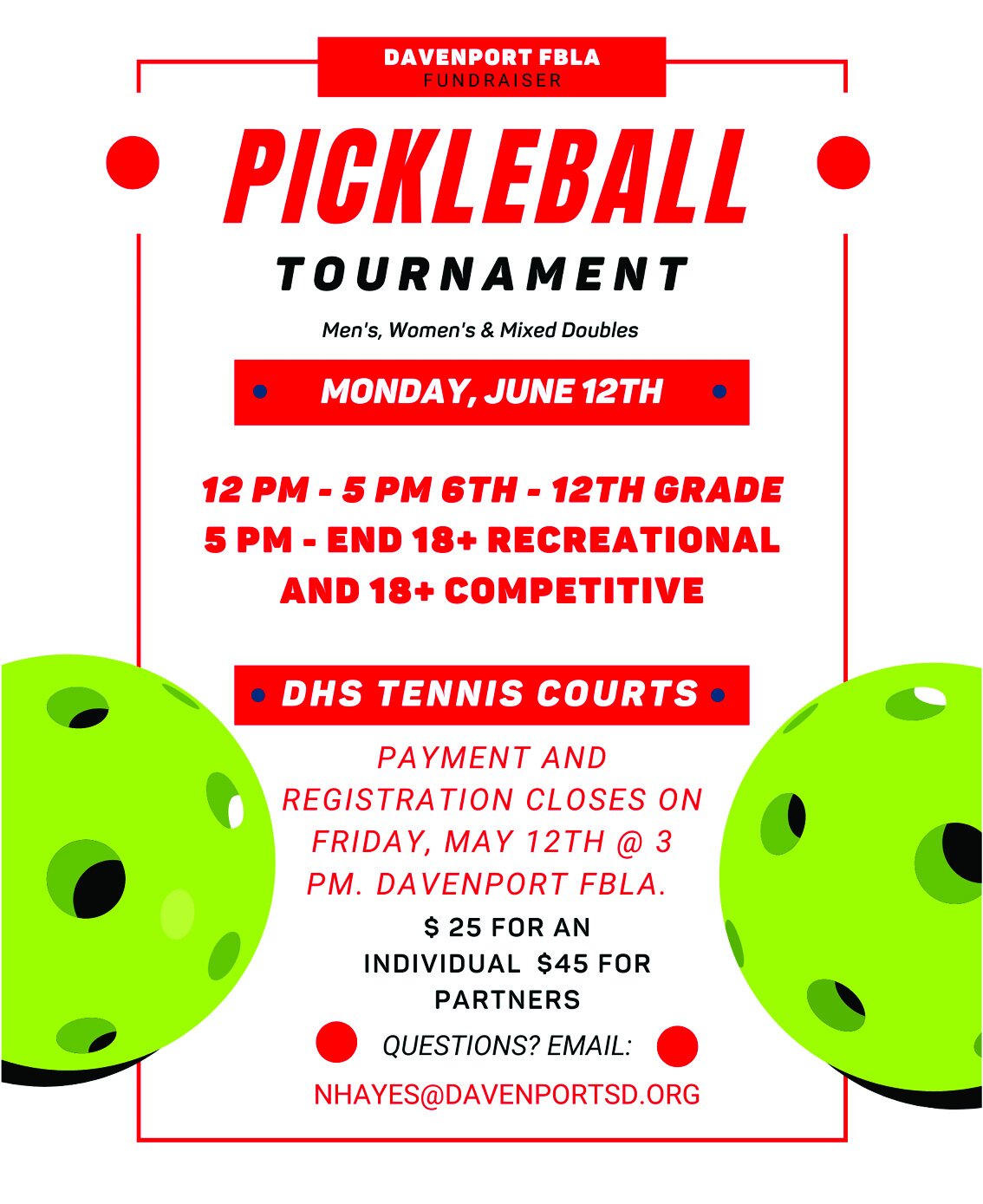 Davenport FBLA Pickleball Tournament