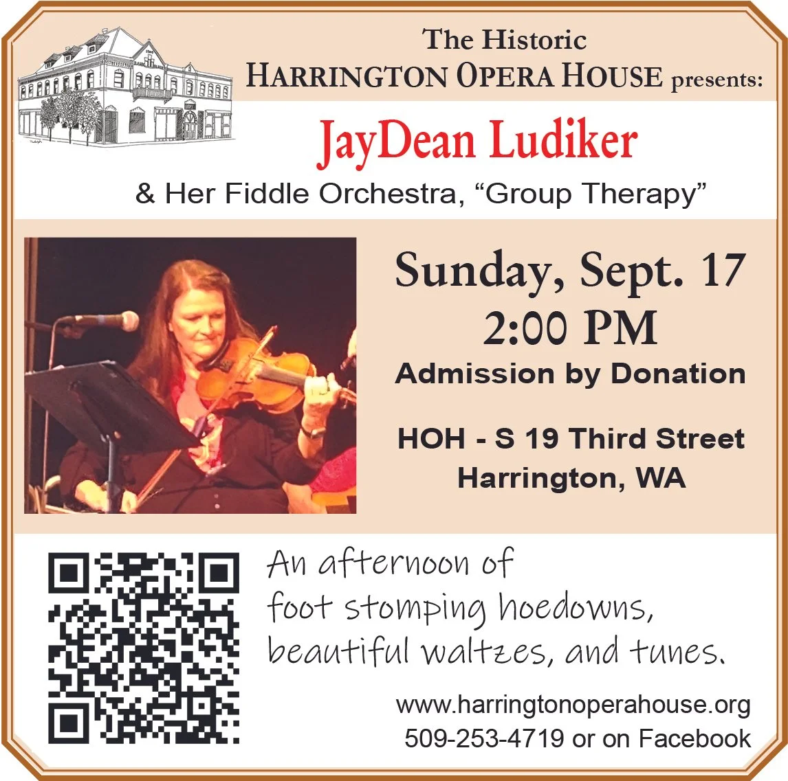The Historic HARRINGTON OPERA HOUSE presents: JayDean Ludiker &amp; Her Fiddle Orchestra, “Group Therapy”