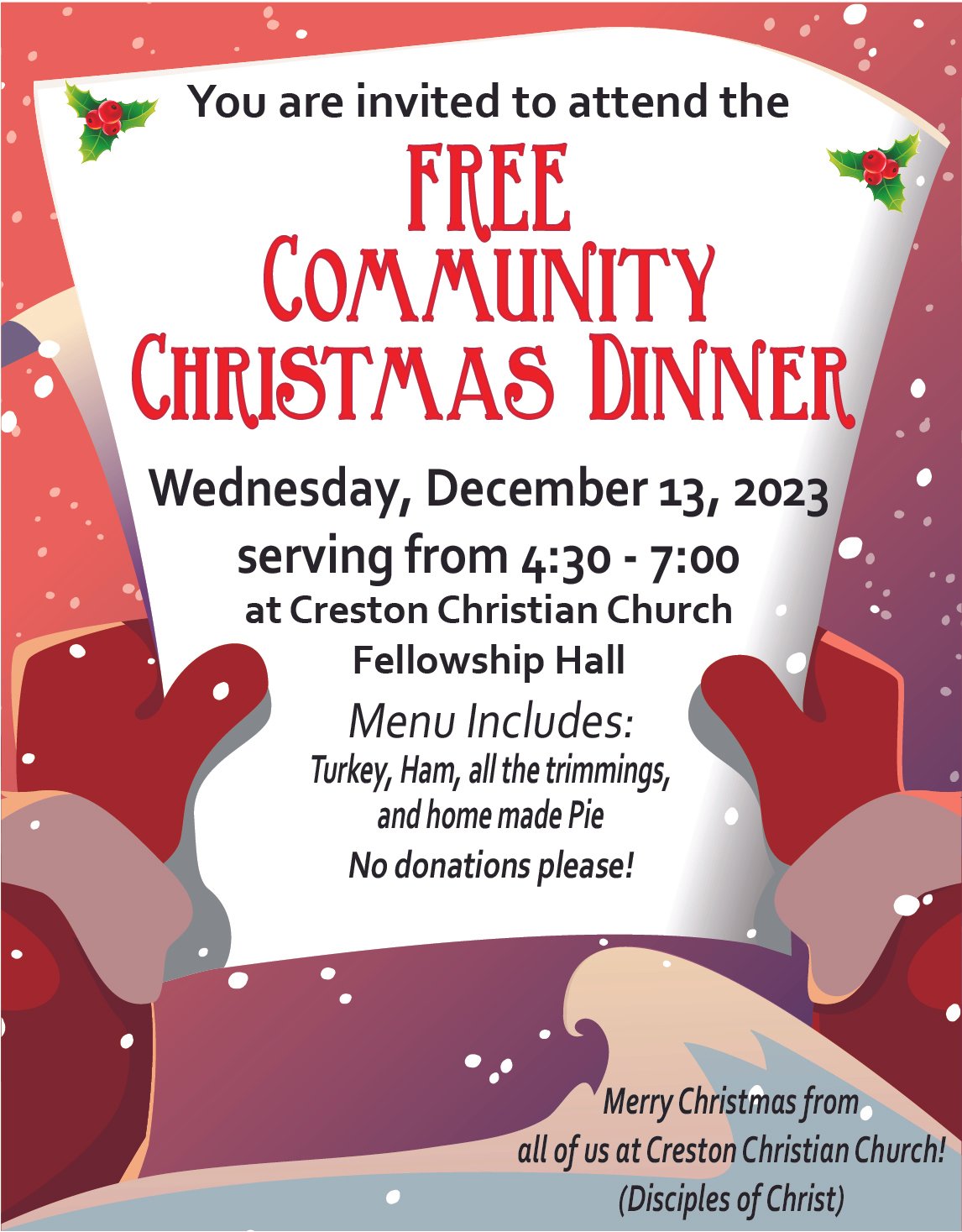 Creston Christian Church FREE Community Christmas Dinner