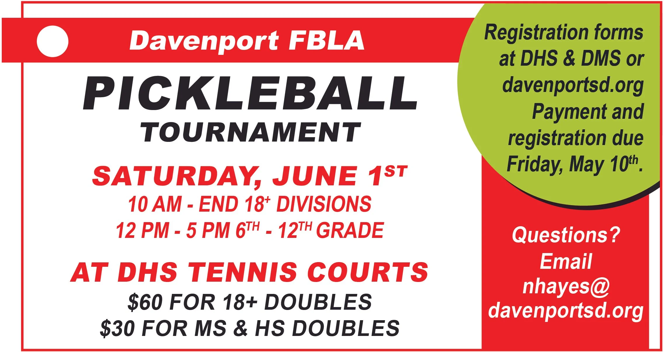 Davenport FBLA Pickleball Tournament 2024