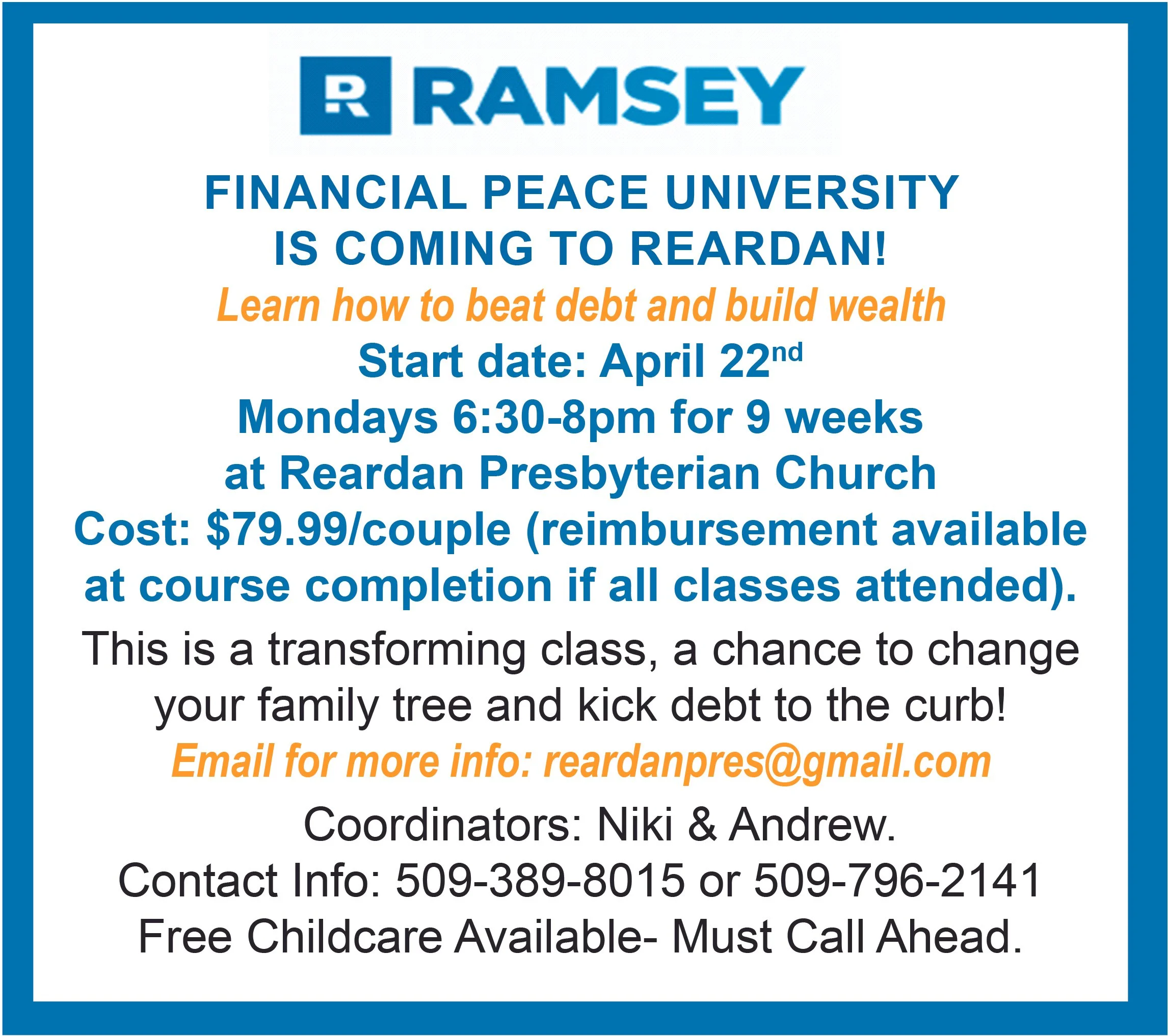 Financial Peace University in Reardan Begins