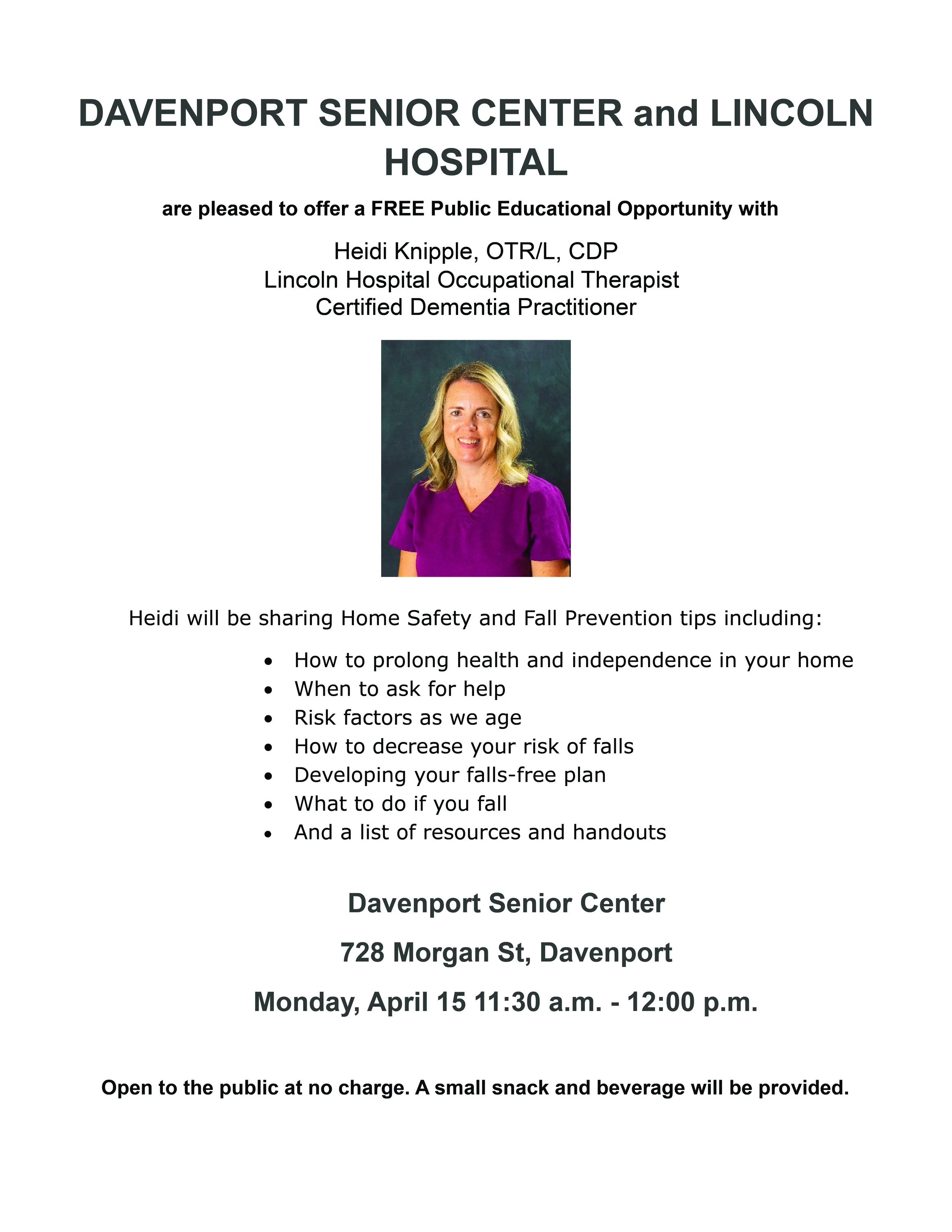 Home Safety and Fall Prevention tips with Heidi Knipple, OTR/L, CDP