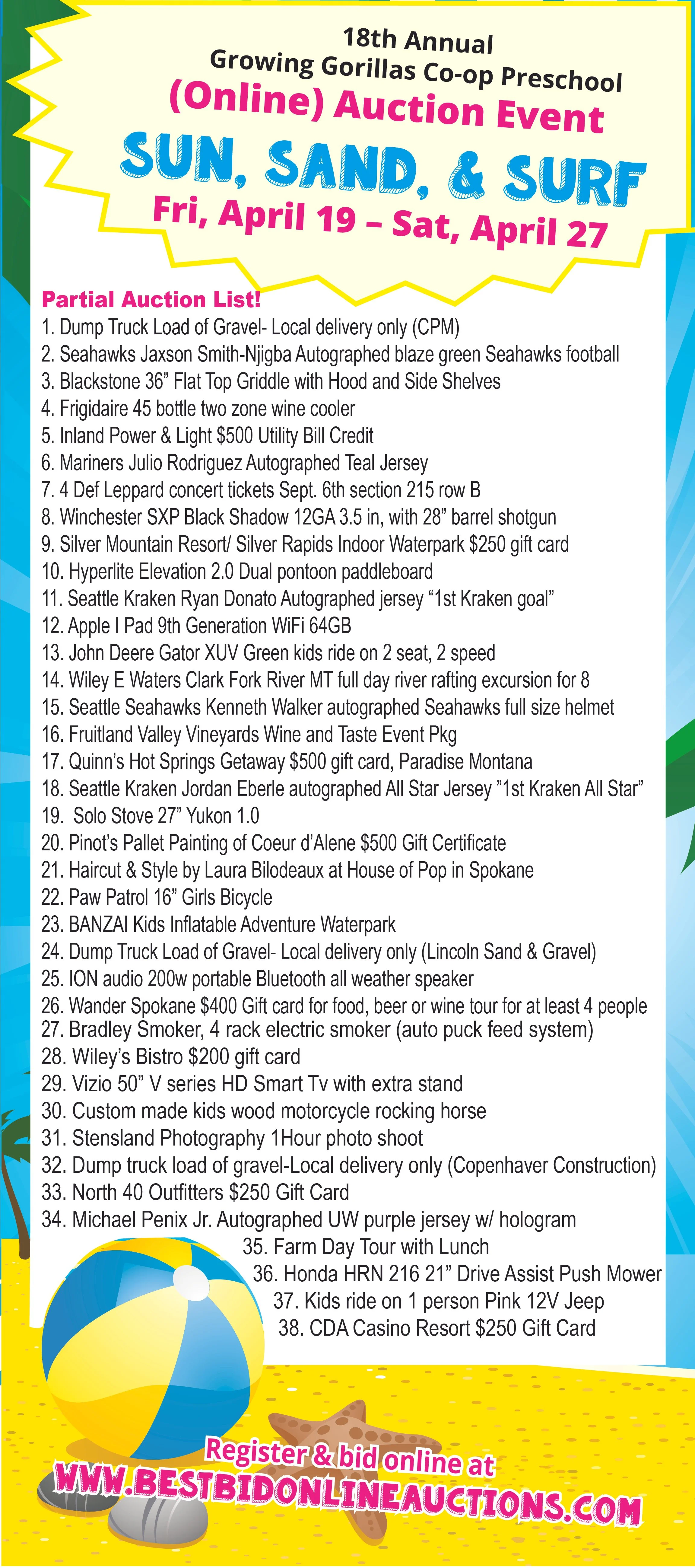 Growing Gorillas  Online Auction Event "Sun, Sand &amp; Surf"
